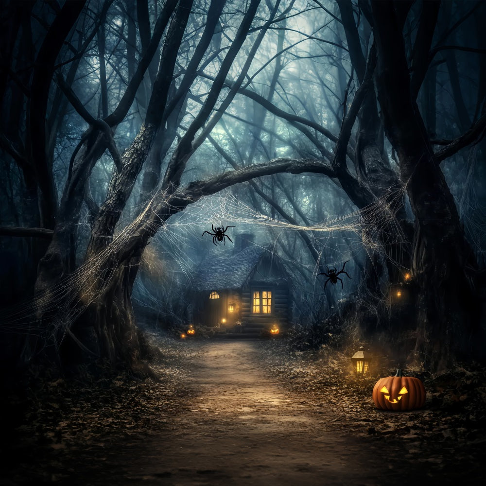 Toile de fond Forêt Hantée Lanterne Citrouille Cabane Hantée Halloween LXX58-272