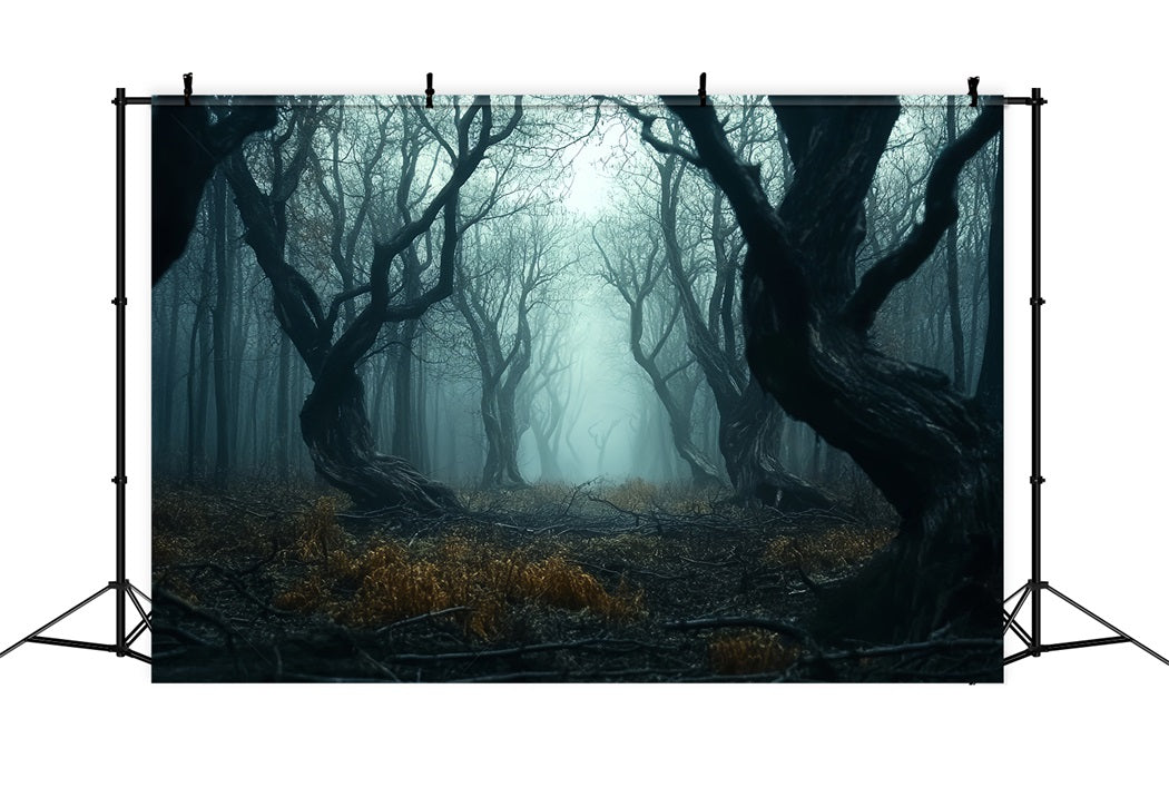 Toile de fond Forêt Hantée Arbres Brume Tordus Sombres Photographie LXX58-273