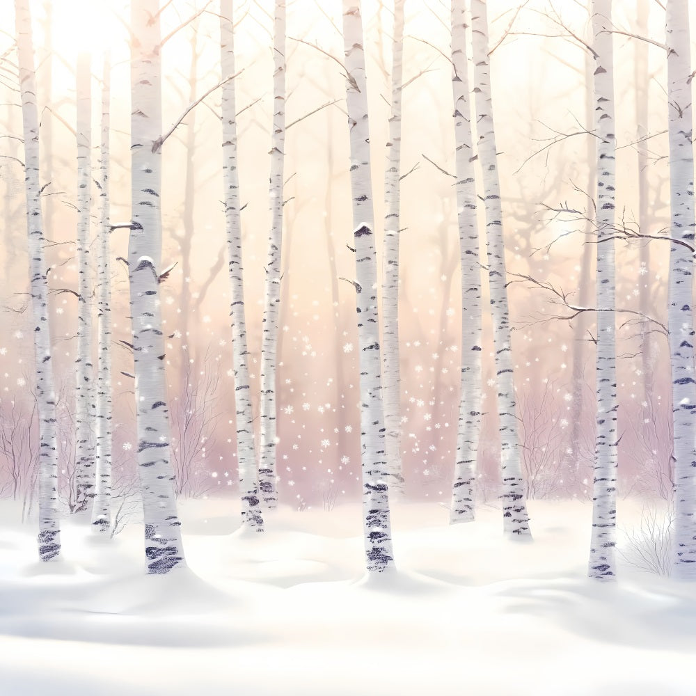 Toile de fond Forêt Hivernale Bouleaux Neigeux Lueur d’Hiver LXX58-277