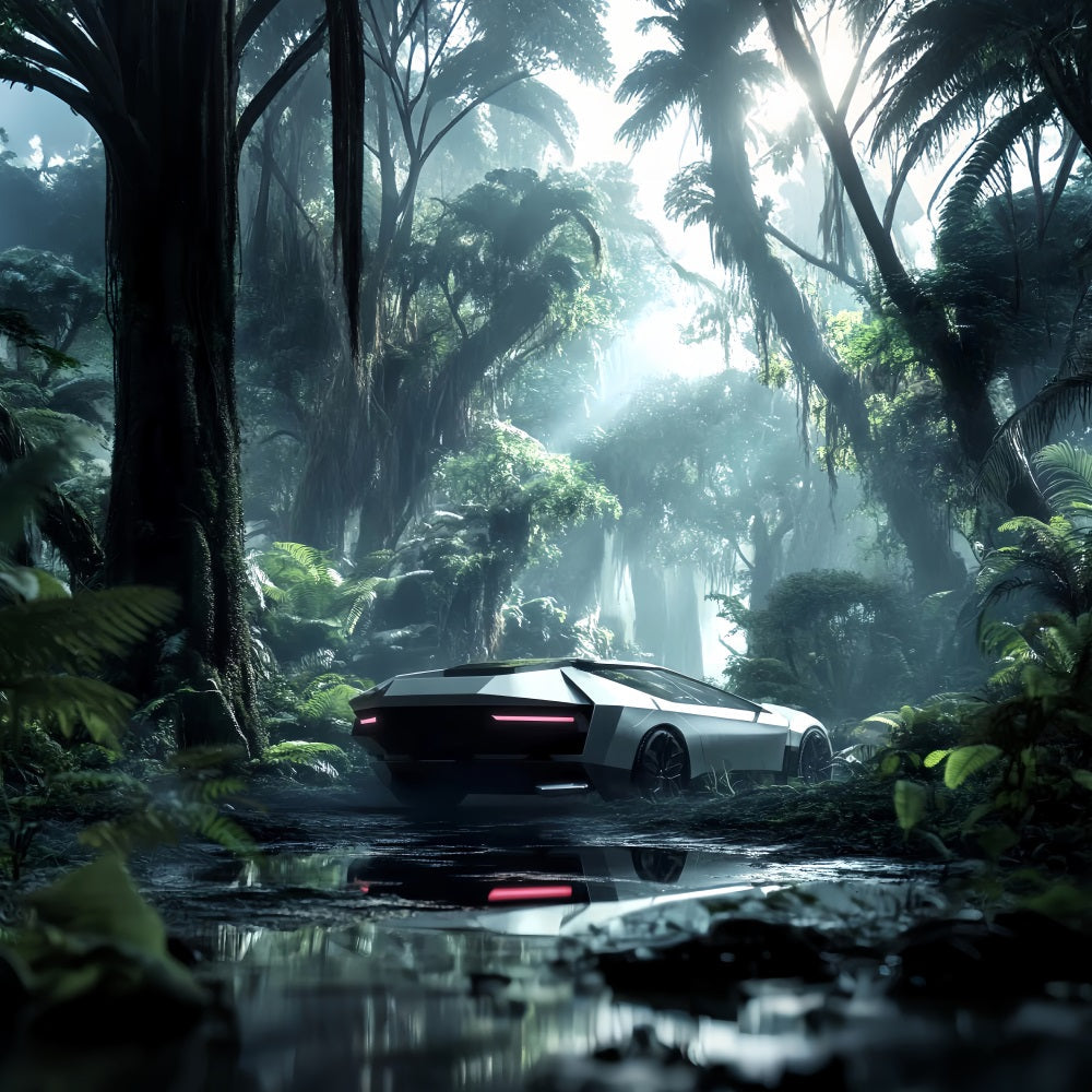 Toile de fond Forêt Tropicale Jungle Futuriste Voiture Brume LXX58-291