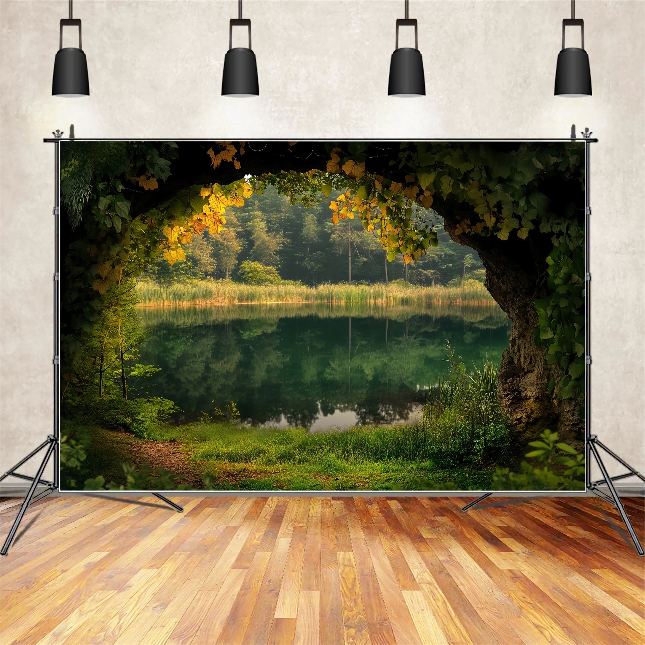 Toile de fond Forêt Tropicale Grotte Lac Lierre Encadrement Scène LXX58-294