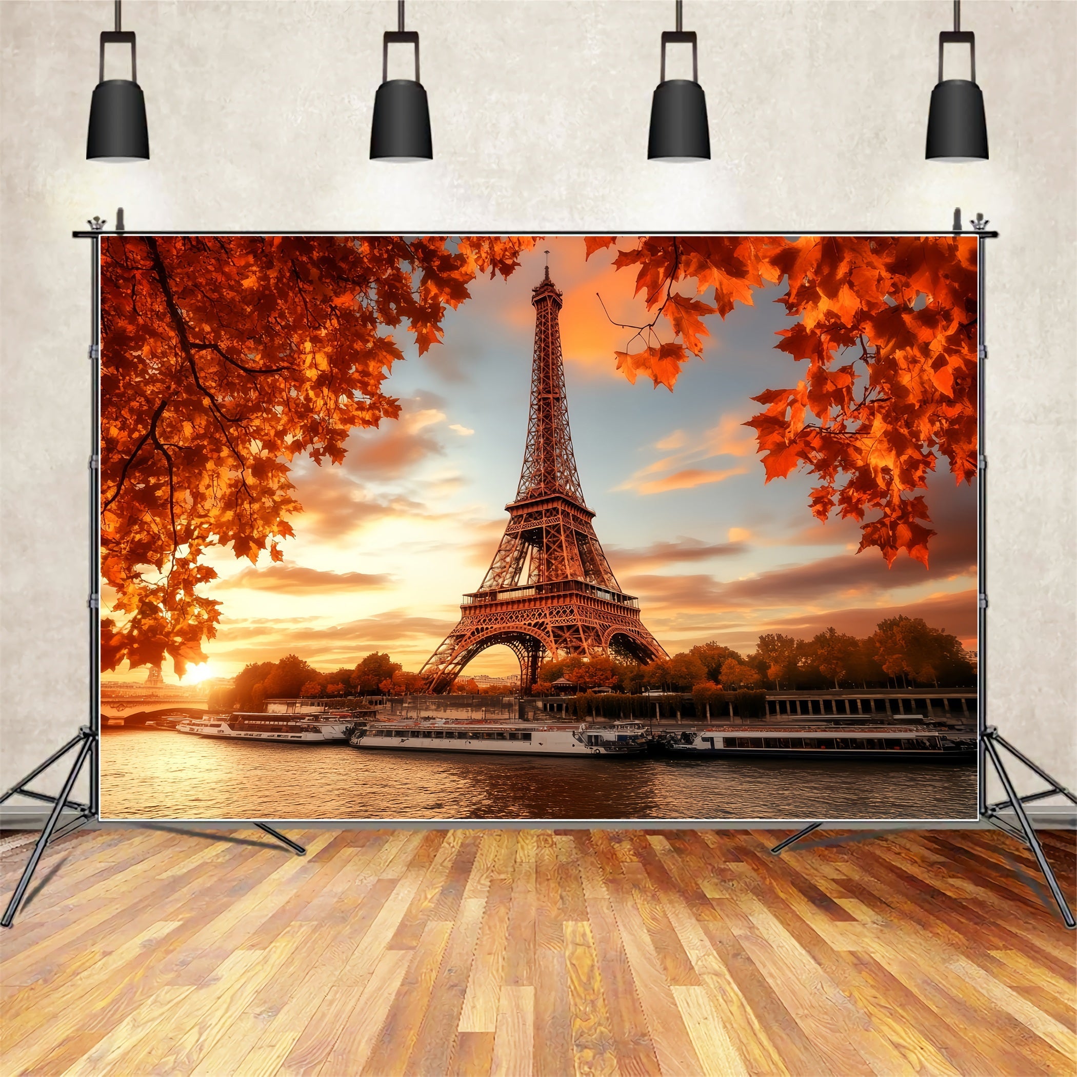 Toile de fond Forêt Rouge Automne Tour Eiffel Lueur Automnale LXX58-298