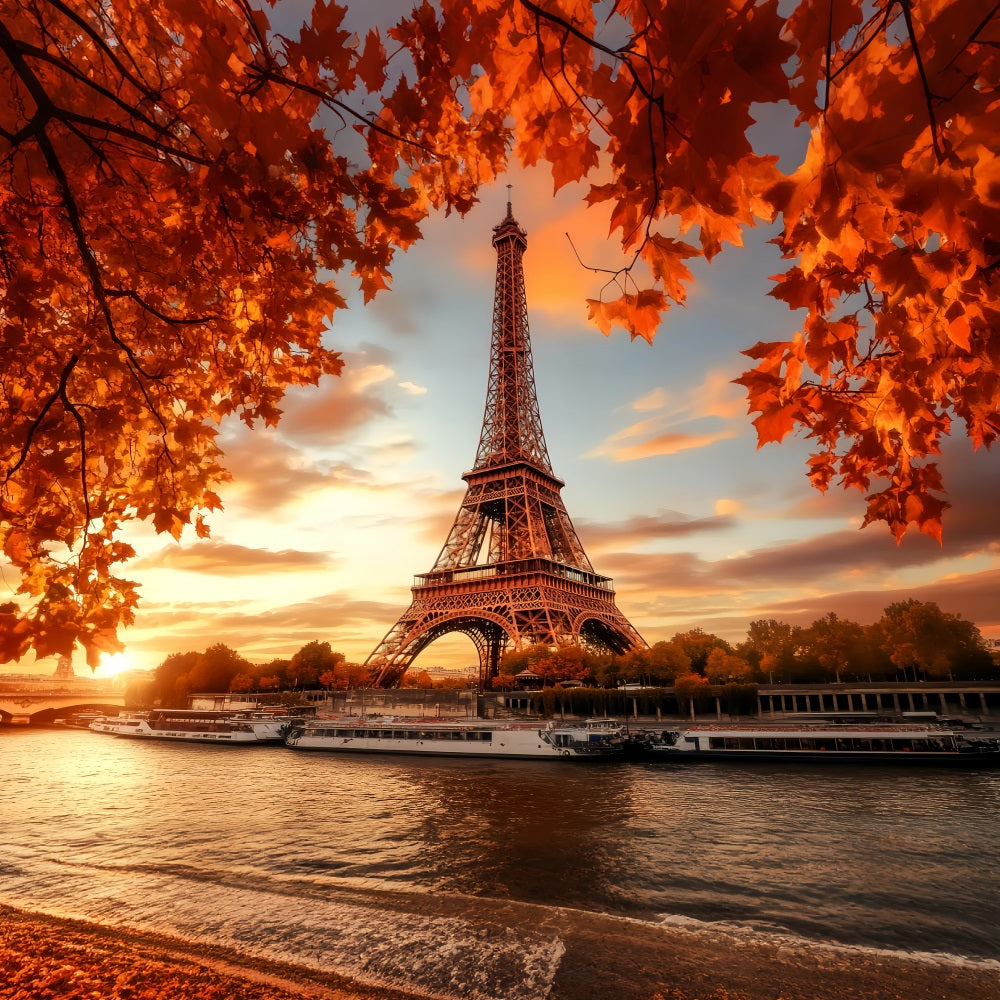 Toile de fond Forêt Rouge Automne Tour Eiffel Lueur Automnale LXX58-298