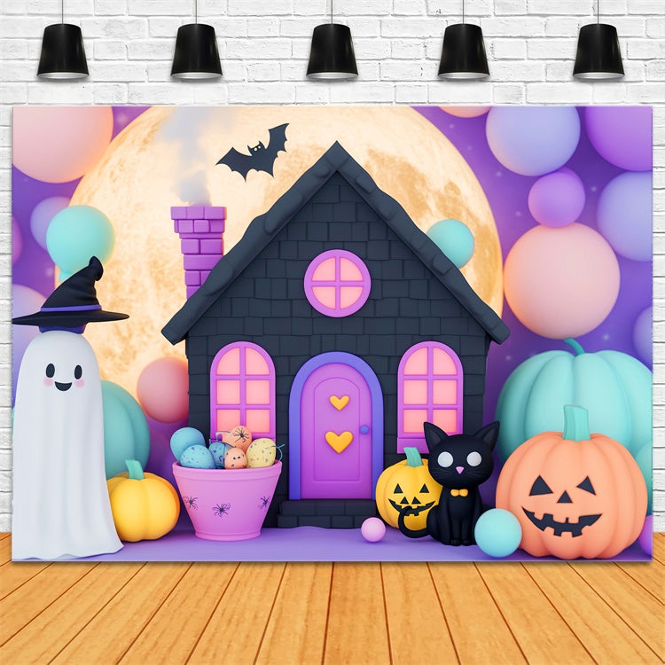 Fond studio halloween Chat Noir Ballons Nuit Mignonne LXX58-30