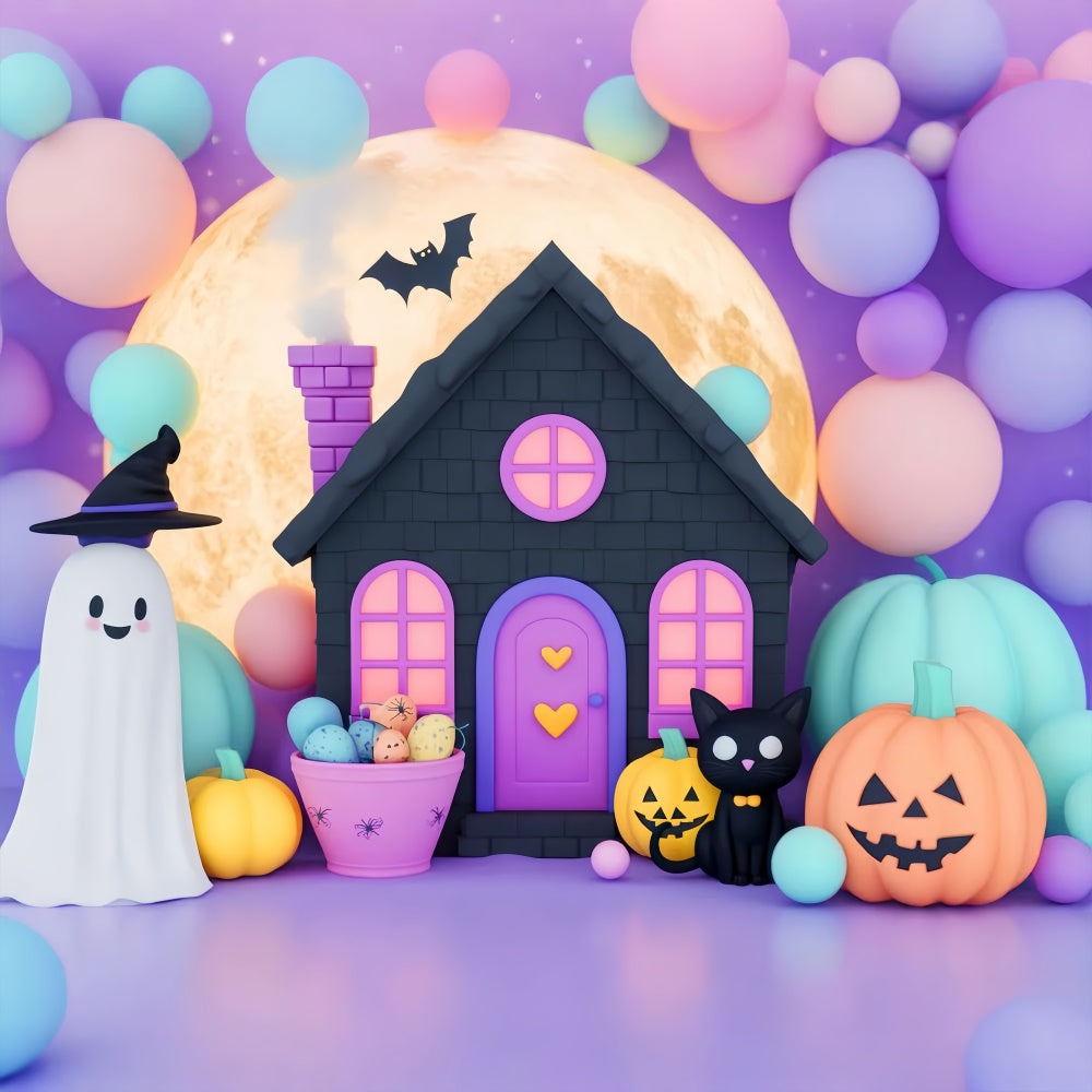 Fond studio halloween Chat Noir Ballons Nuit Mignonne LXX58-30