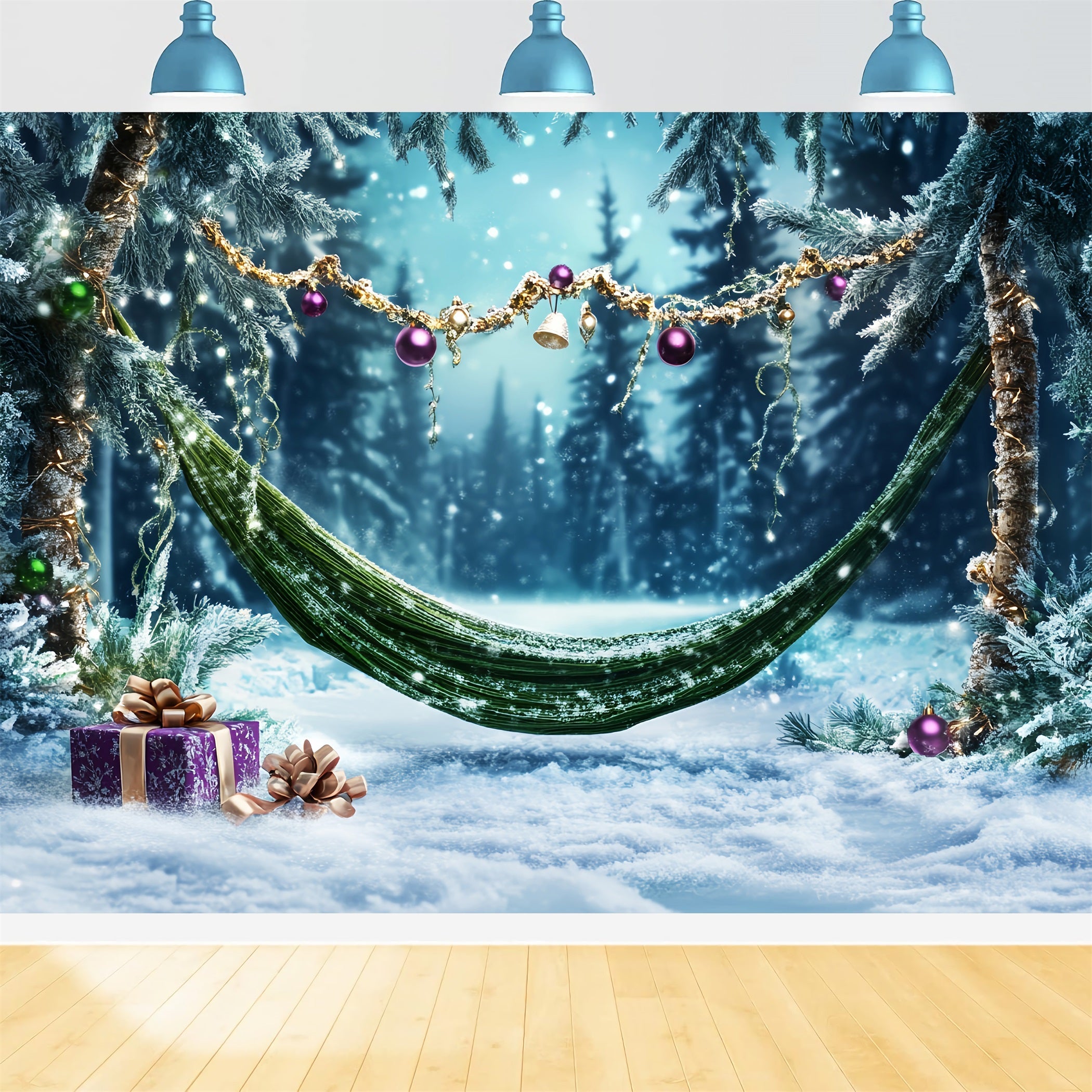 Toile de fond Forêt de Noël Hamac Hivernal Cadeaux Décorations LXX58-311