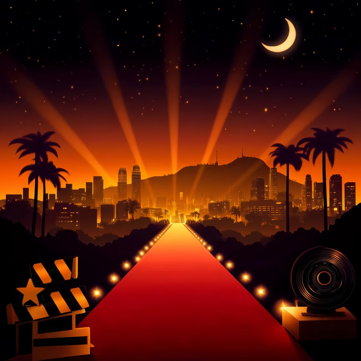 Toile de fond Tapis Rouge Hollywood Skyline Lueur Projecteur LXX58-312