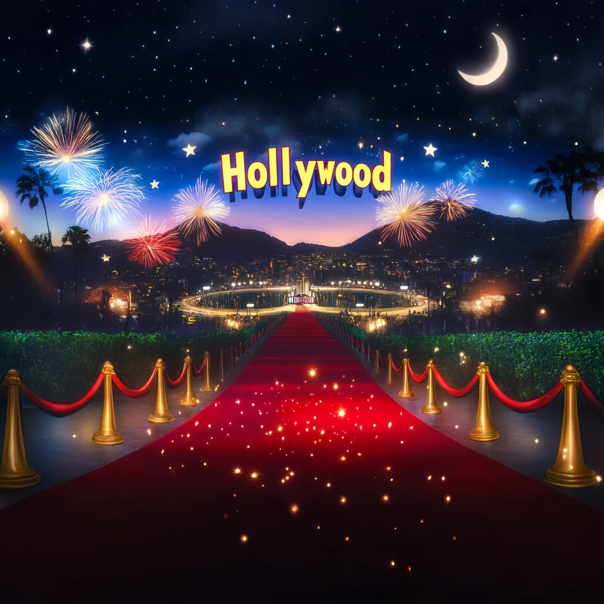 Toile de fond Tapis Rouge Hollywood Feux d’Artifice Nuit Célébration LXX58-316