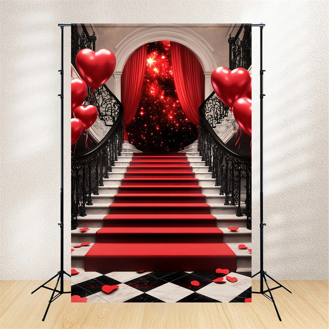 Toile de fond Tapis Rouge Escalier Romantique Ballons Cœur Scène LXX58-319
