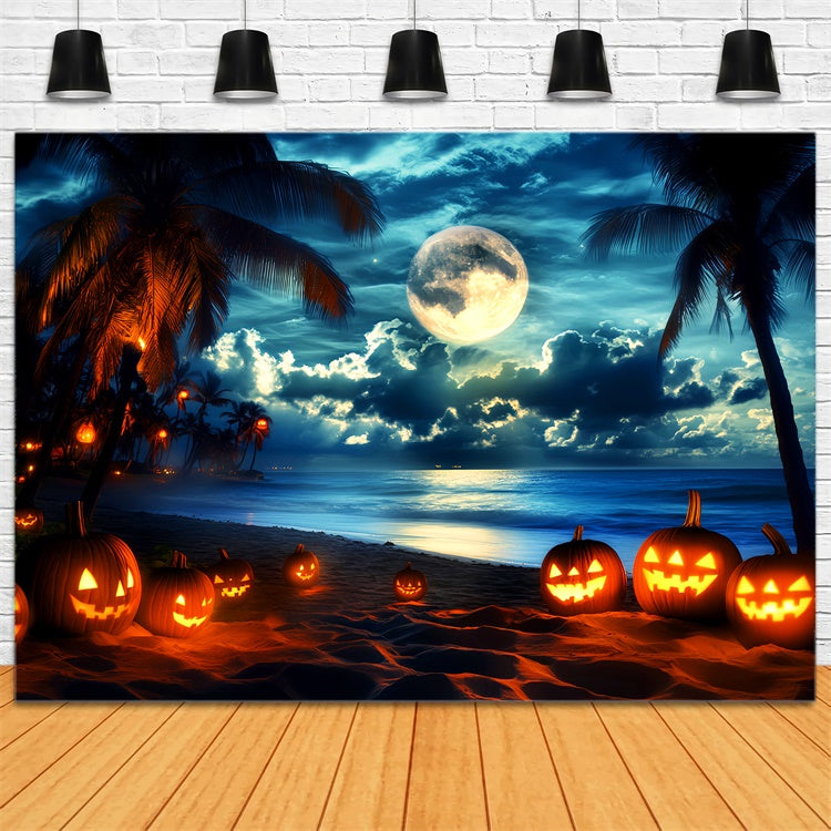 Toile photo halloween Plage Citrouilles Clair de Lune LXX58-32