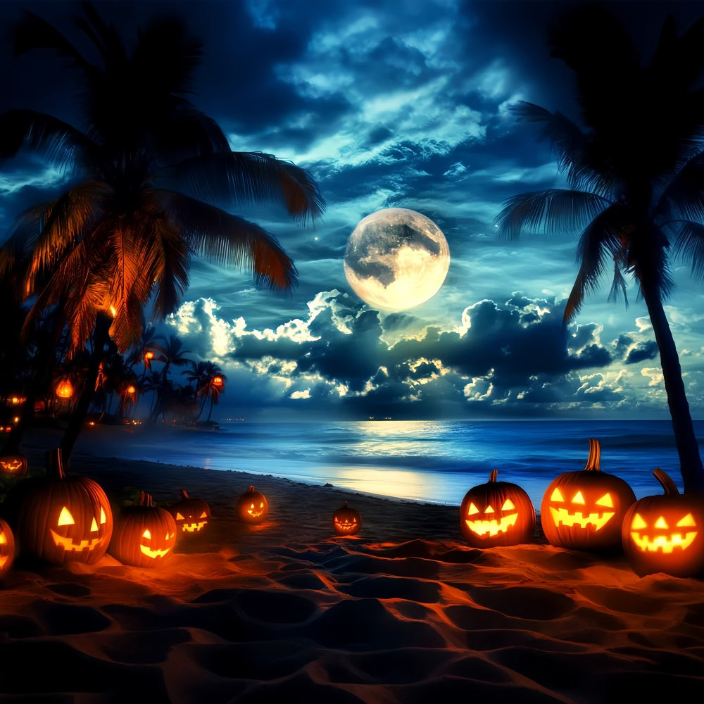 Toile photo halloween Plage Citrouilles Clair de Lune LXX58-32