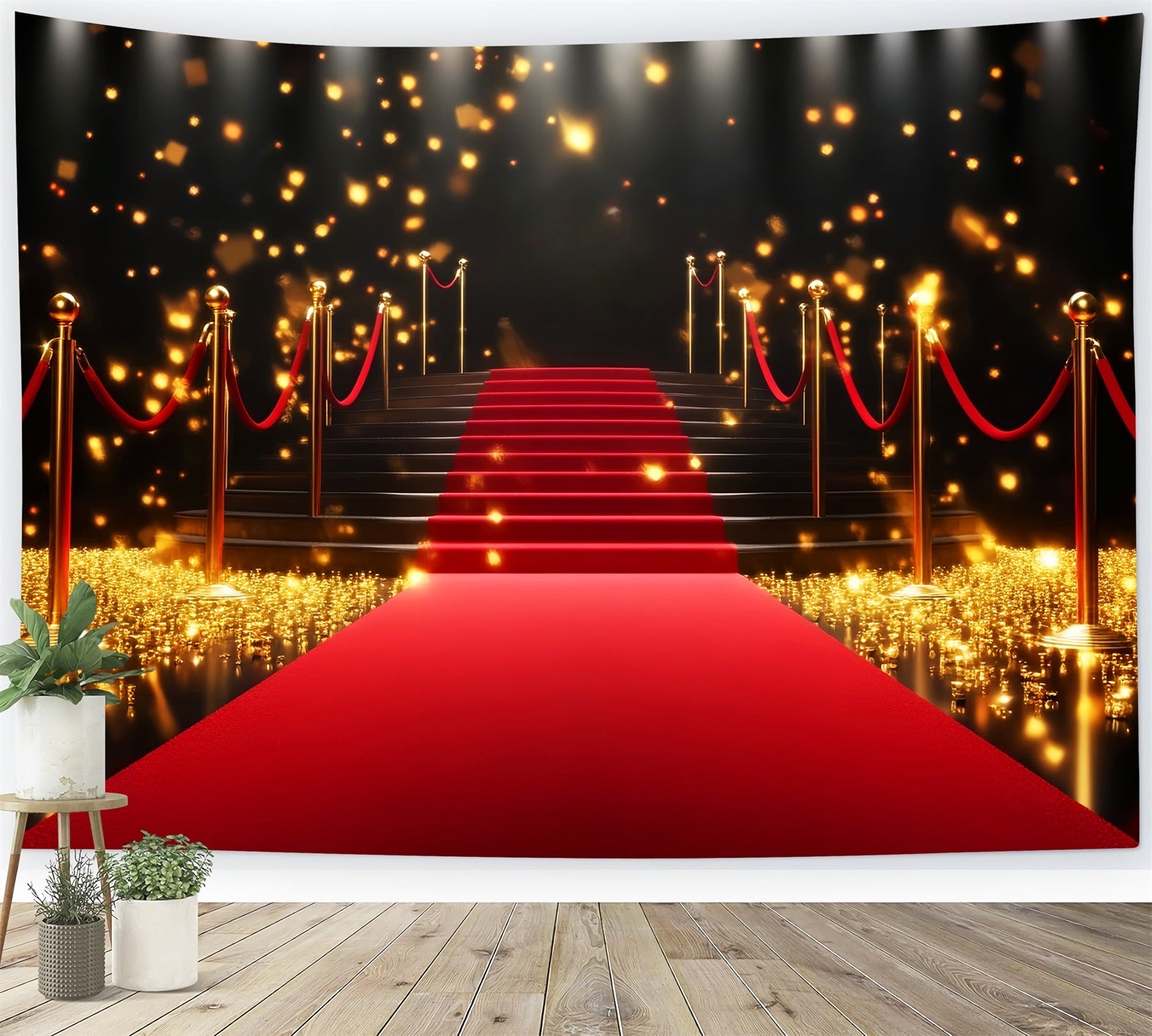 Toile de fond Tapis Rouge Escalier Étincelant Doré Entrée LXX58-328