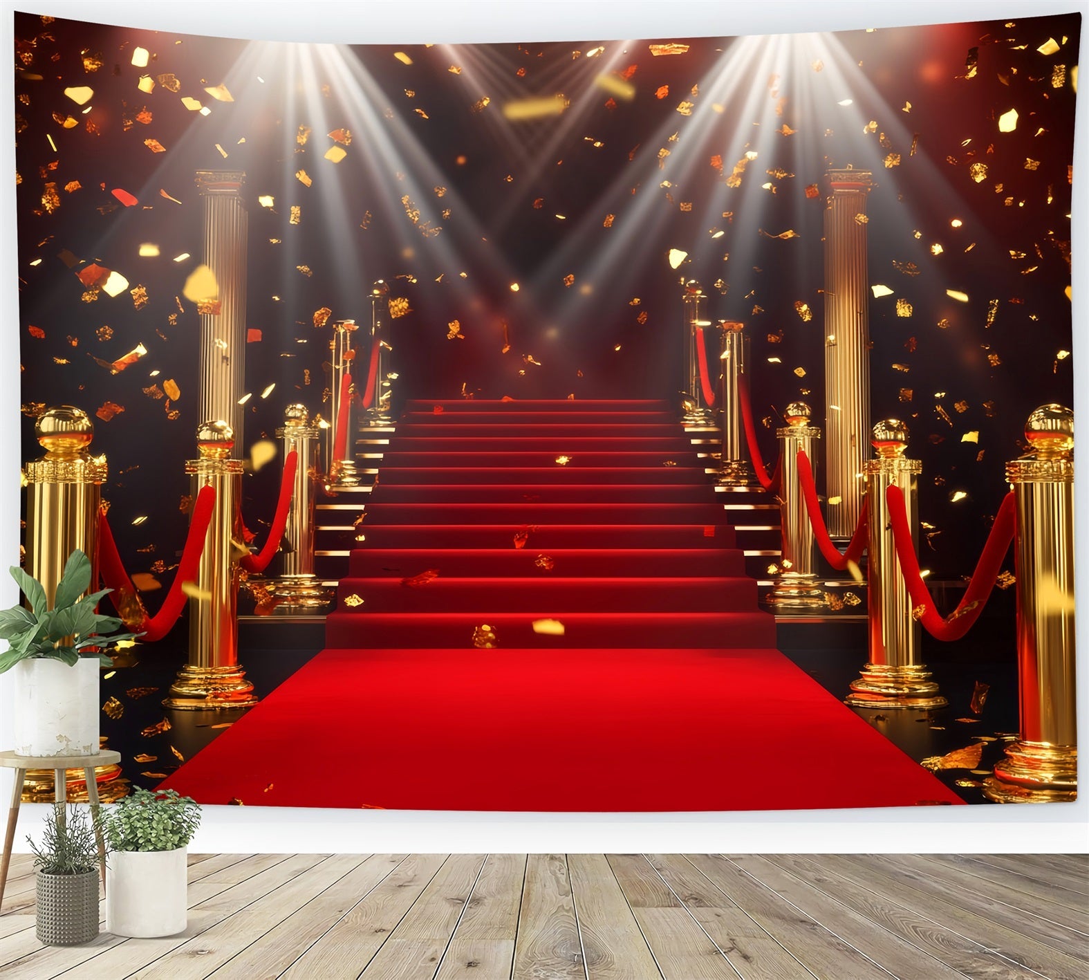 Toile de fond Tapis Rouge Colonne Dorée Escalier Étincelant LXX58-331