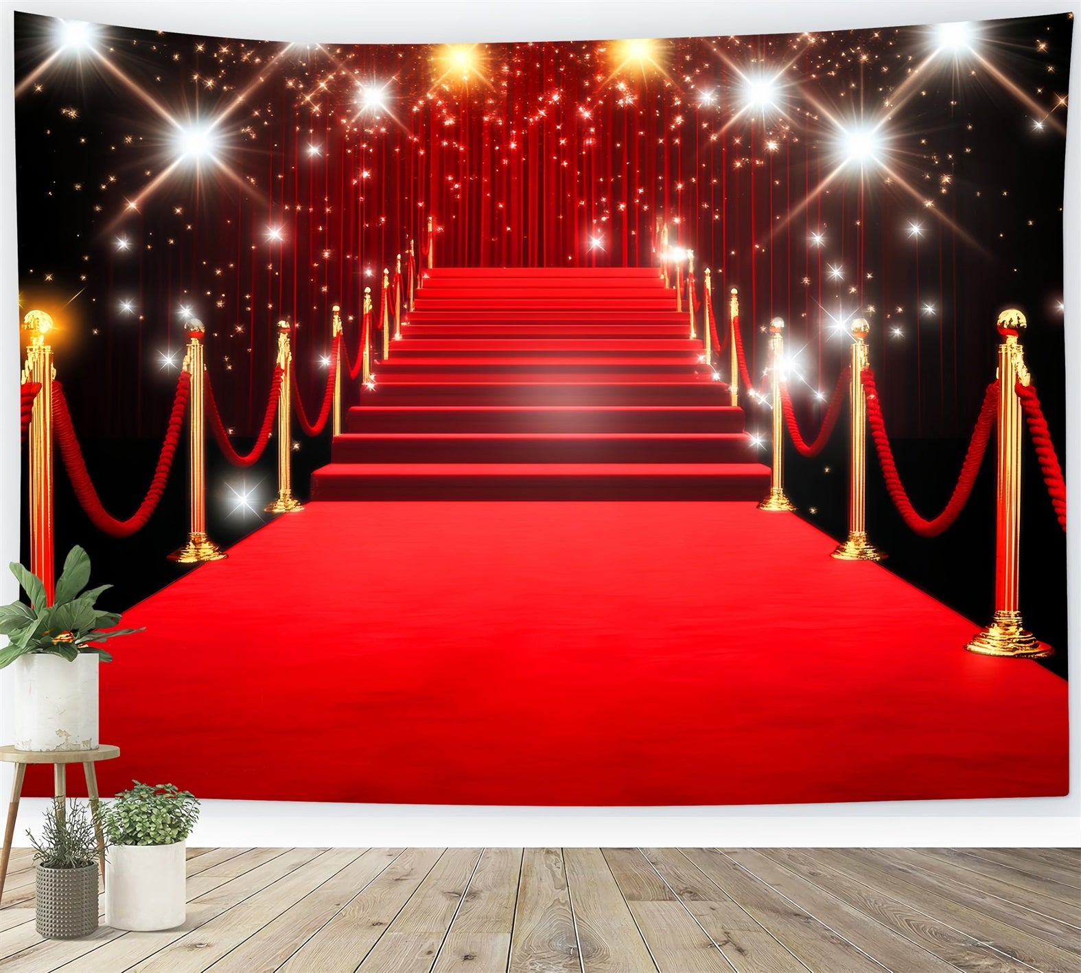 Toile de fond Tapis Rouge Escalier Brillant Doré Lumières LXX58-332