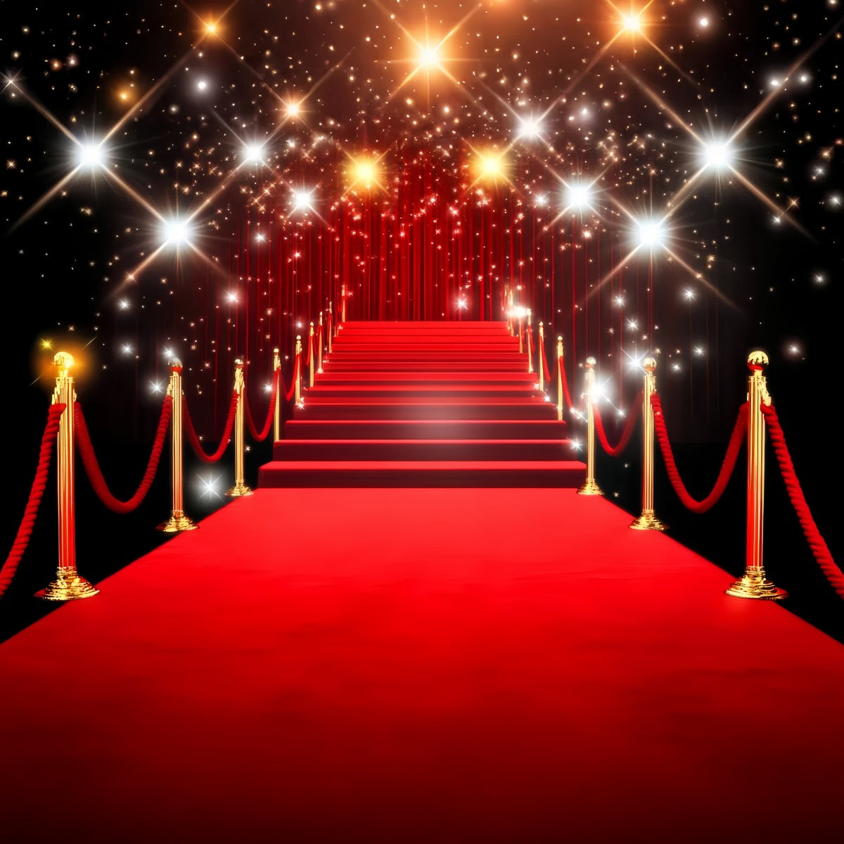 Toile de fond Tapis Rouge Escalier Brillant Doré Lumières LXX58-332
