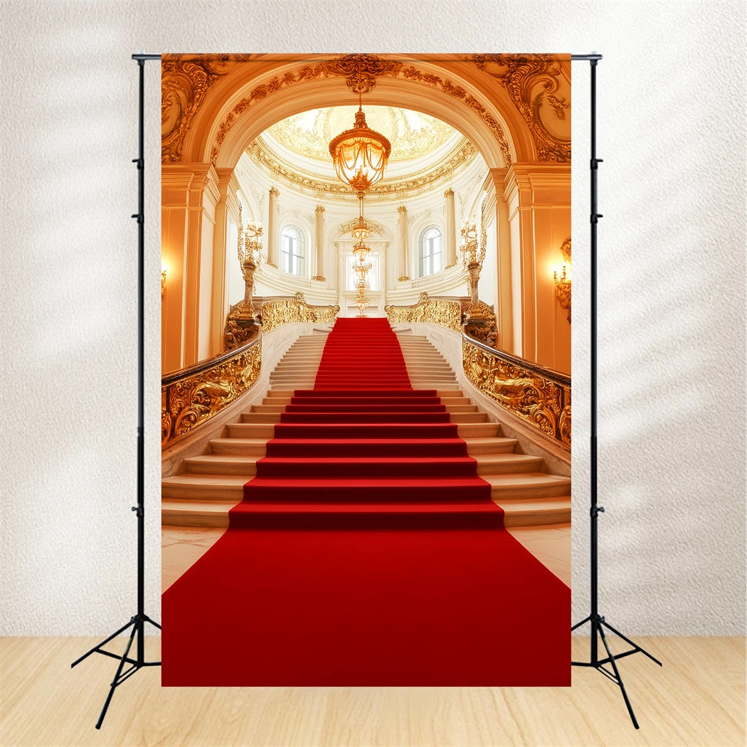 Toile de fond Tapis Rouge Lustre Royal Doré Escalier LXX58-334