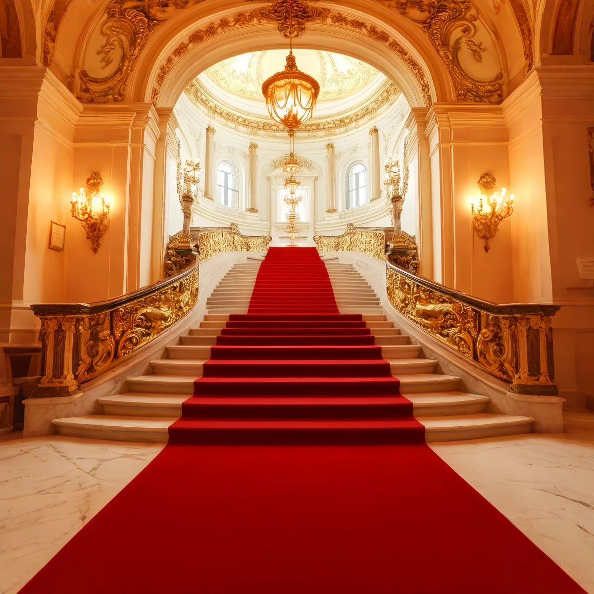 Toile de fond Tapis Rouge Lustre Royal Doré Escalier LXX58-334