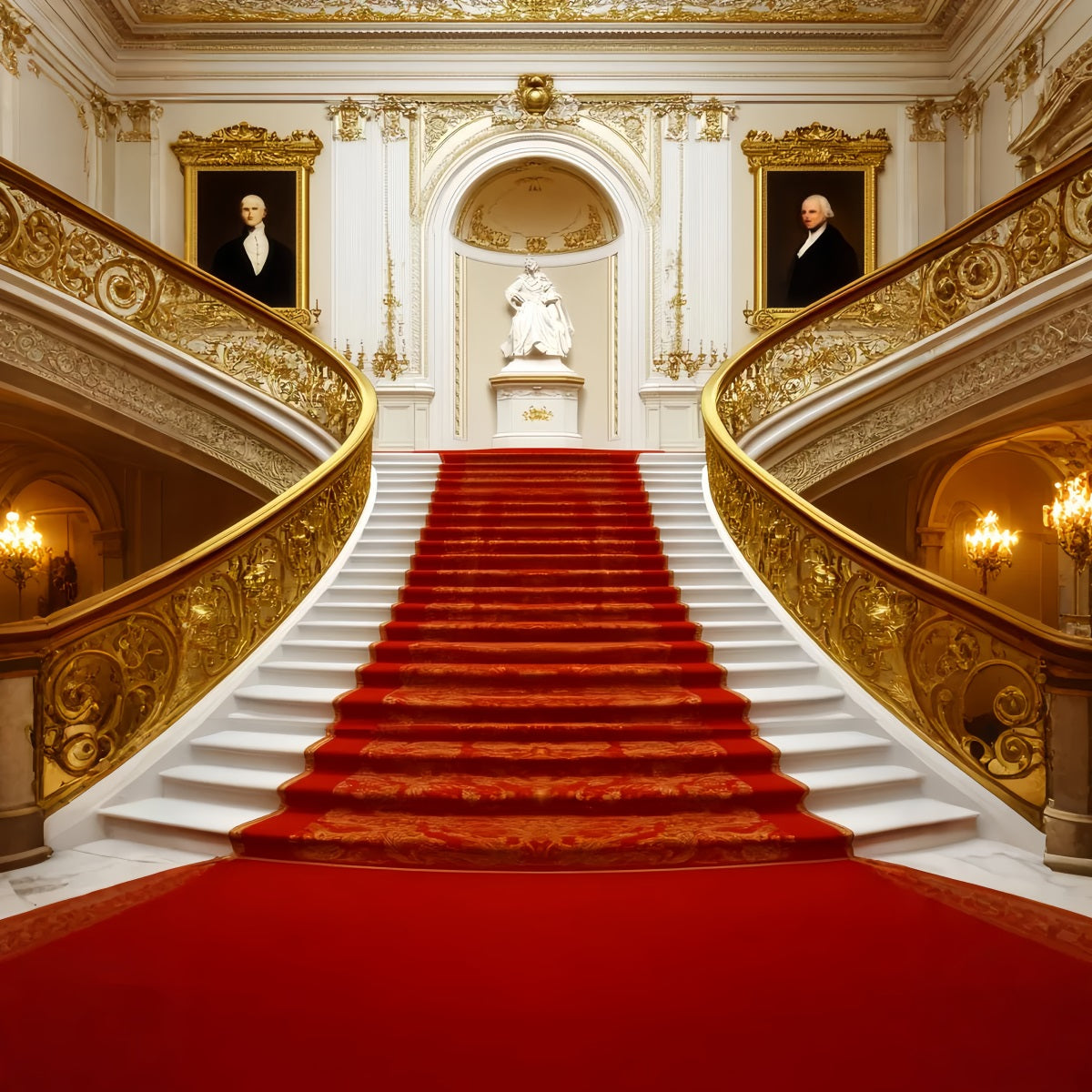Toile de fond Tapis Rouge Statue Classique Escalier Royal LXX58-335