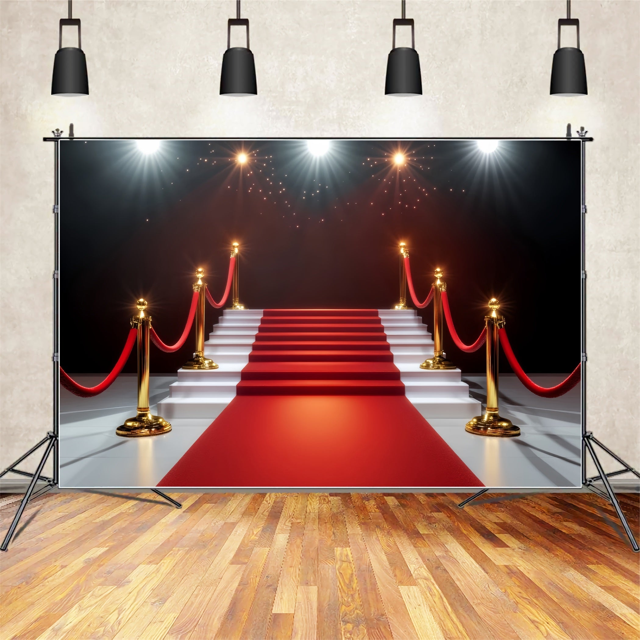 Toile de fond Tapis Rouge Lumières Dorées Escalier Glamour LXX58-336
