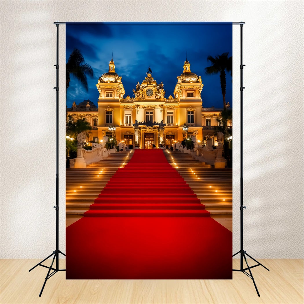 Toile de fond Tapis Rouge Entrée Palais Illuminée Nuit LXX58-338