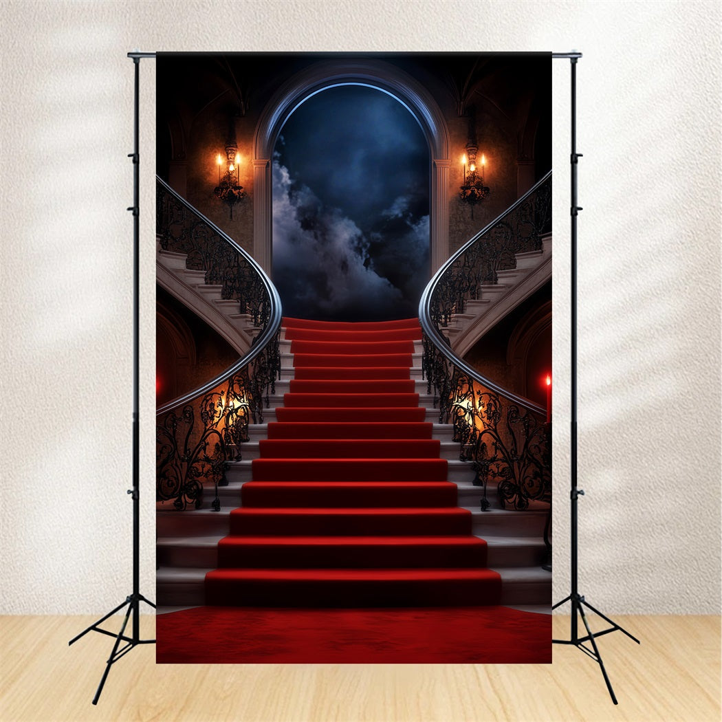 Toile de fond Tapis Rouge Escalier Mystique Clair de Lune Manoir LXX58-339