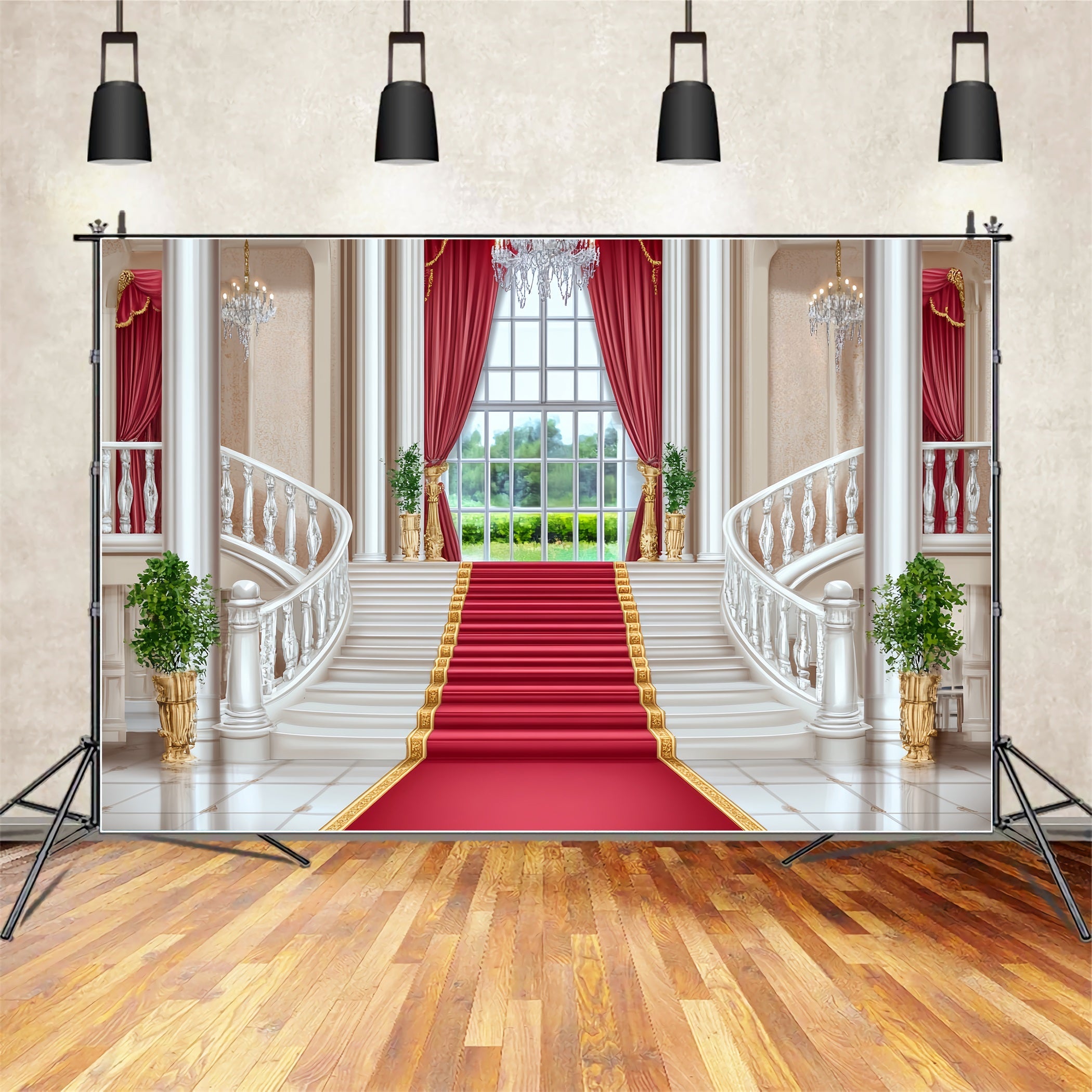 Toile de fond Tapis Rouge Escalier Palais Élégance Rouge LXX58-342