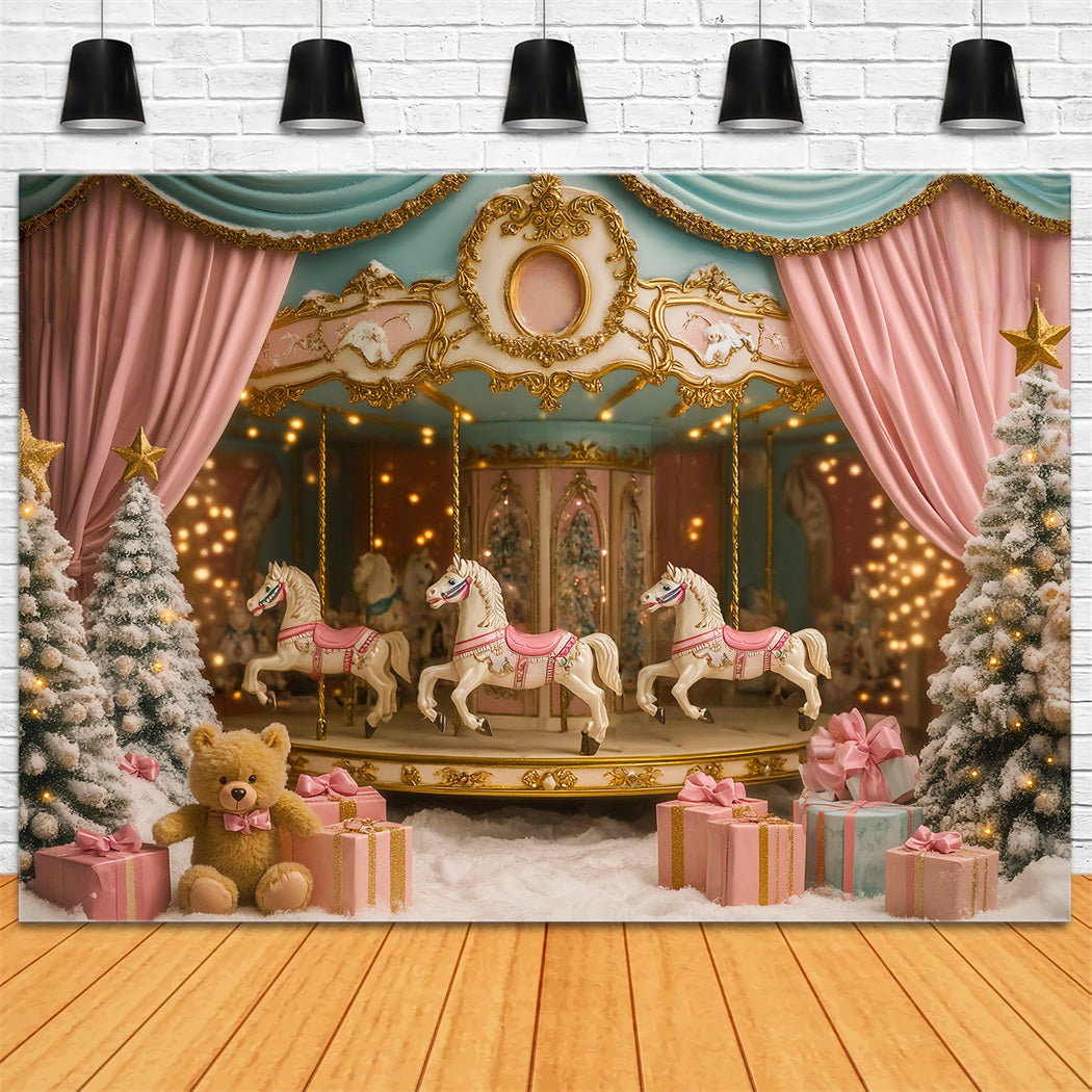 Toile de fond Nouveau-Né Carrousel Chevaux Pays des Merveilles Hivernal LXX58-343
