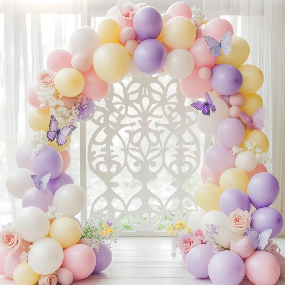 Toile de fond Bébé Arche de Ballons Pastel Papillon LXX58-350