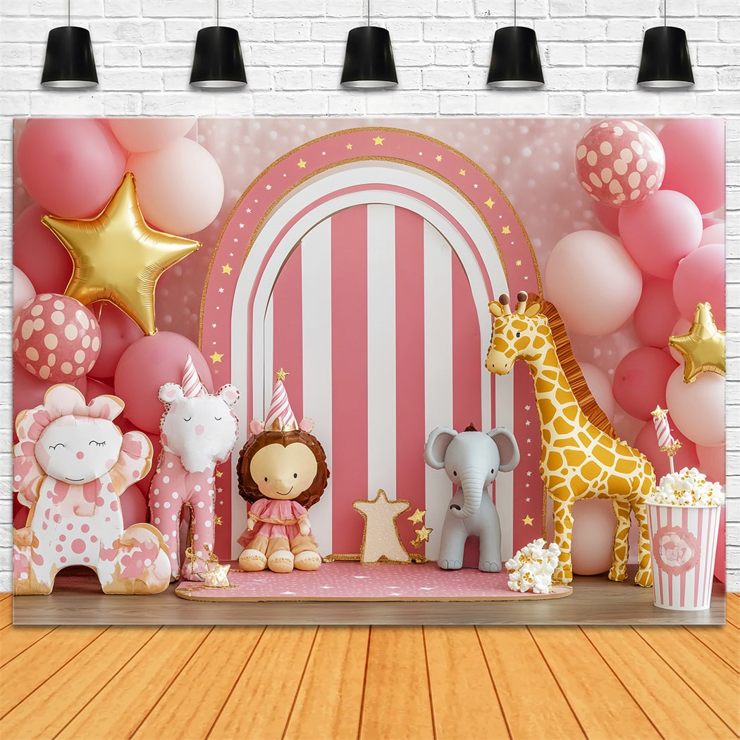 Toile de fond Bébé Animaux de Cirque Ballons Roses LXX58-351