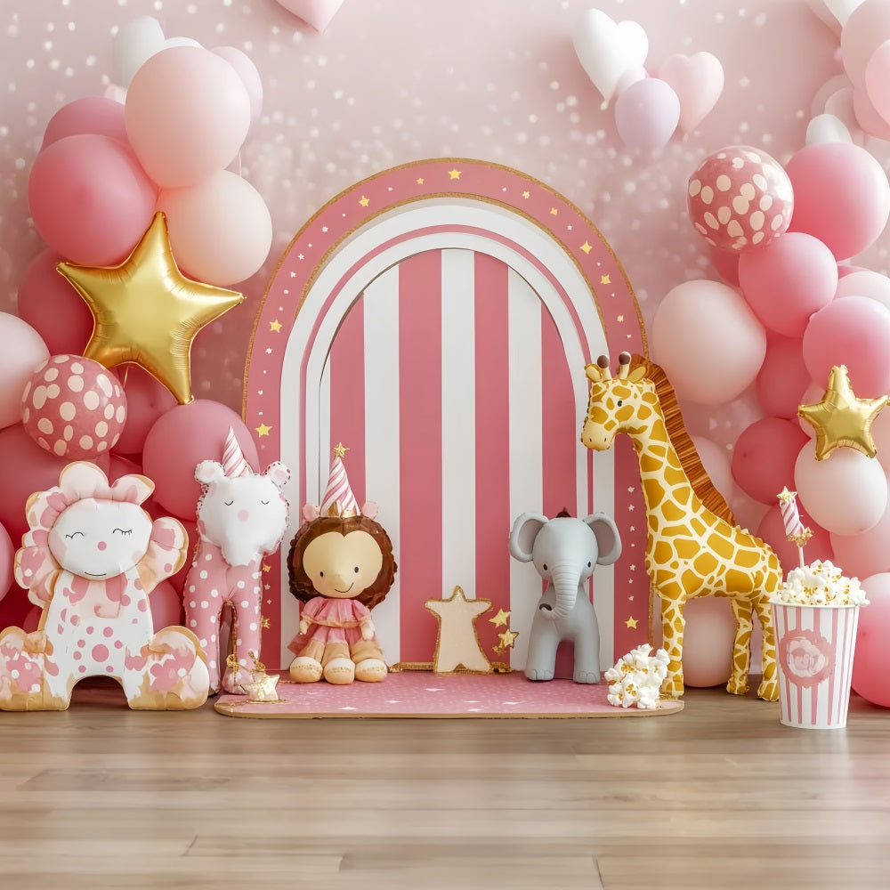Toile de fond Bébé Animaux de Cirque Ballons Roses LXX58-351