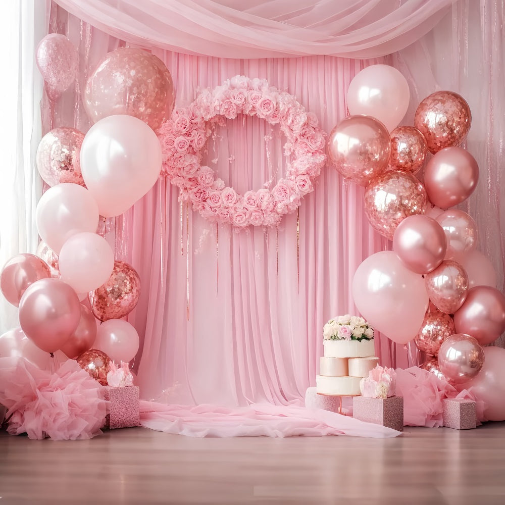Toile de fond Nouveau-Né Roses Roses Couronne Ballons LXX58-356