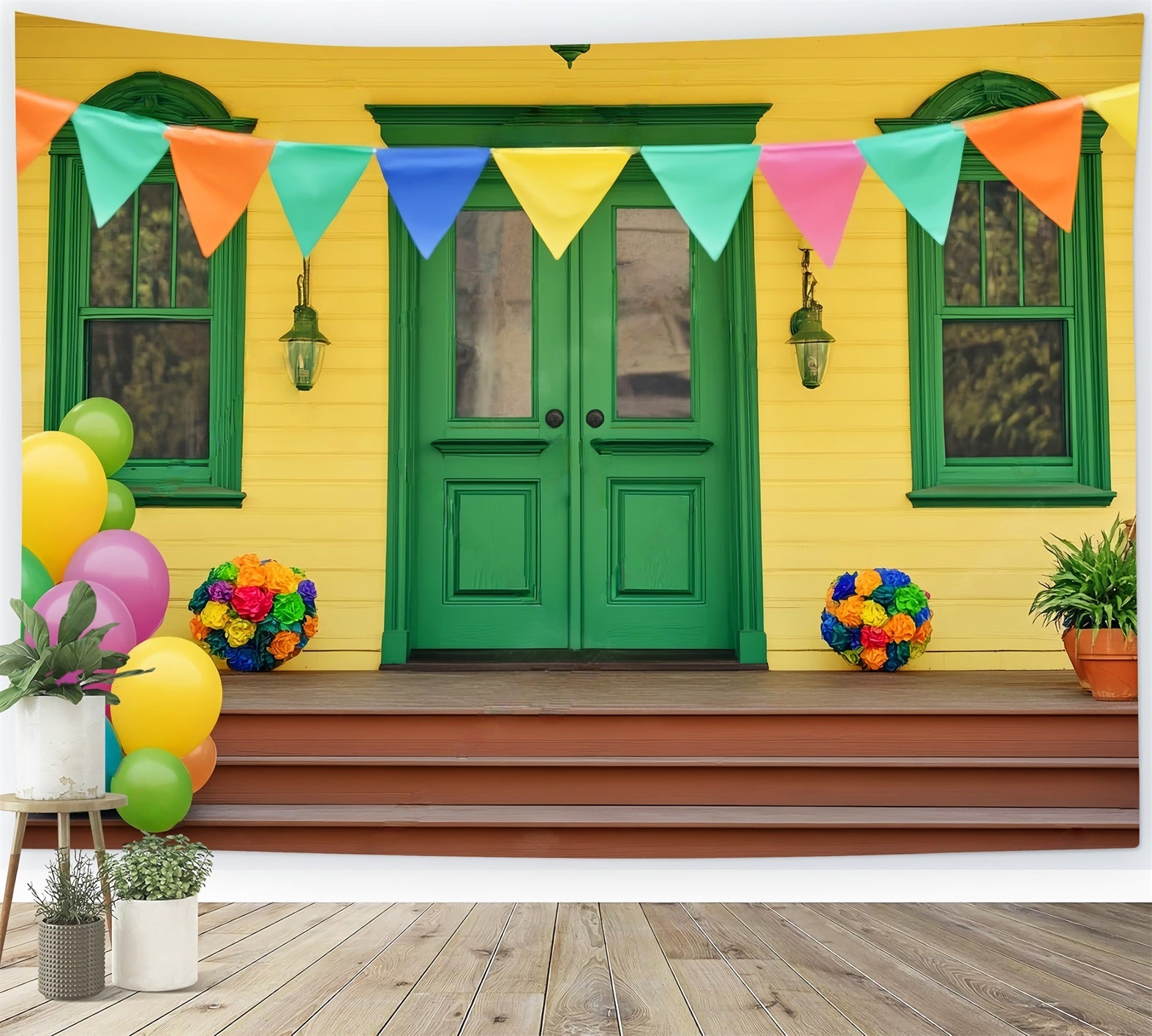 Toile de fond Bébé Ballons Colorés Porte Verte LXX58-357