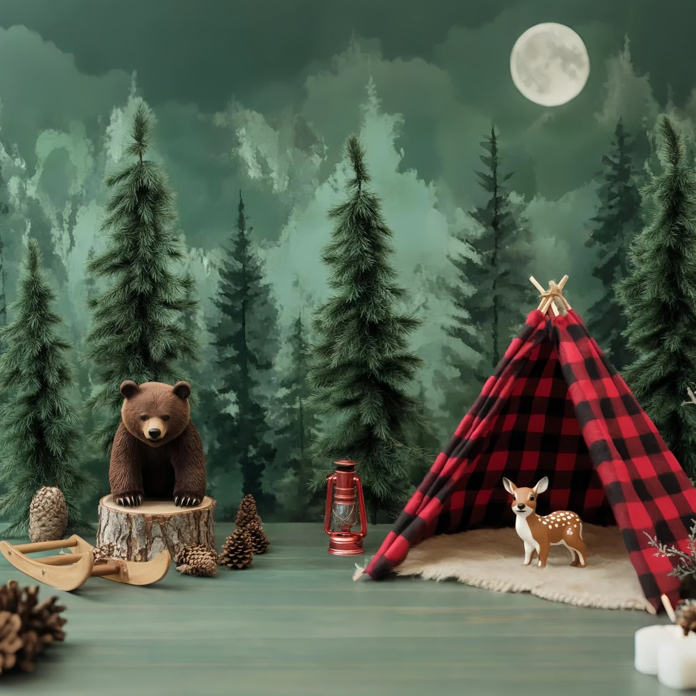 Toile de fond Bébé Ours Forêt Tente Aventure LXX58-360