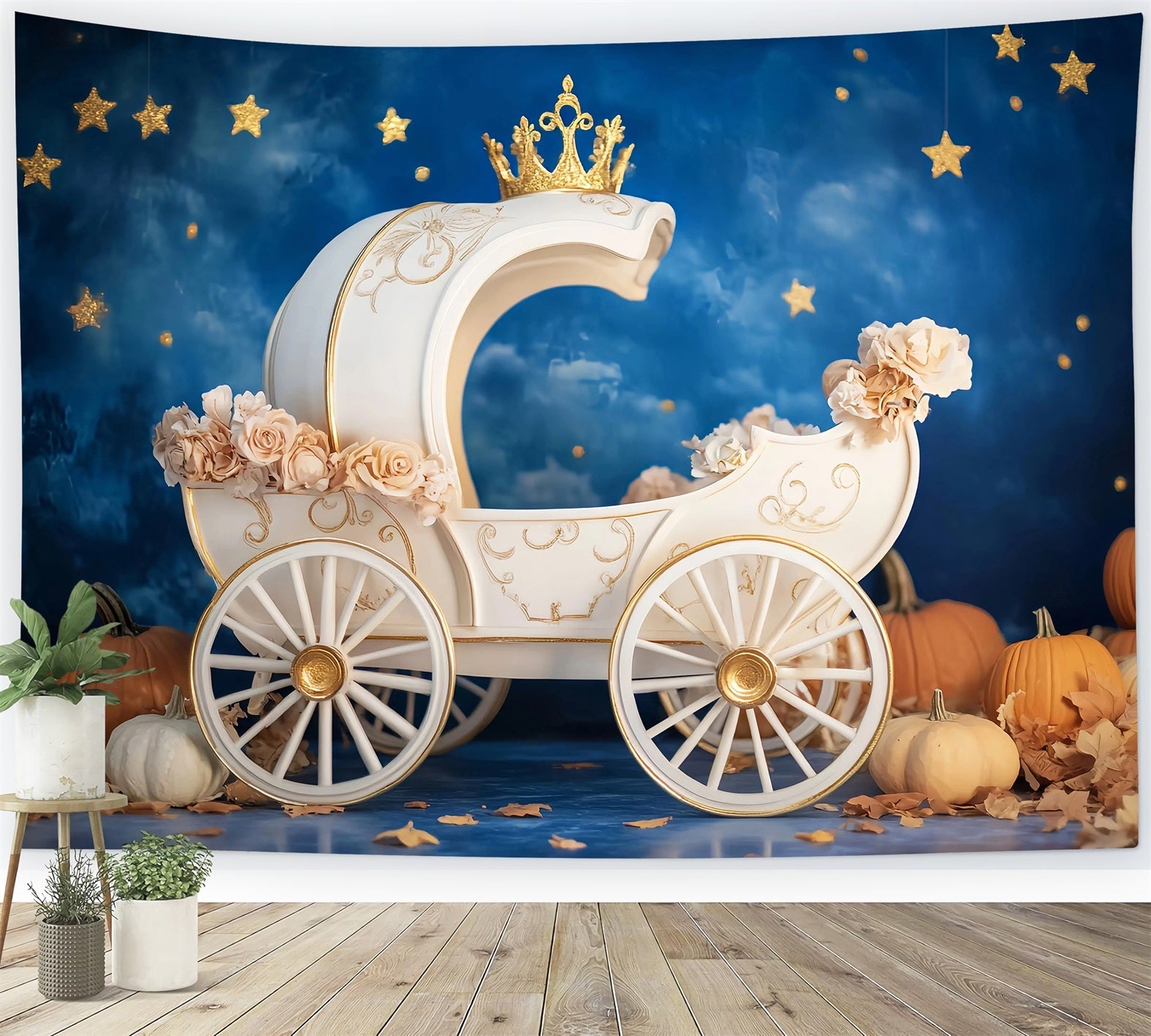 Toile de fond Bébé Carrosse Citrouille Royale Nuit LXX58-361