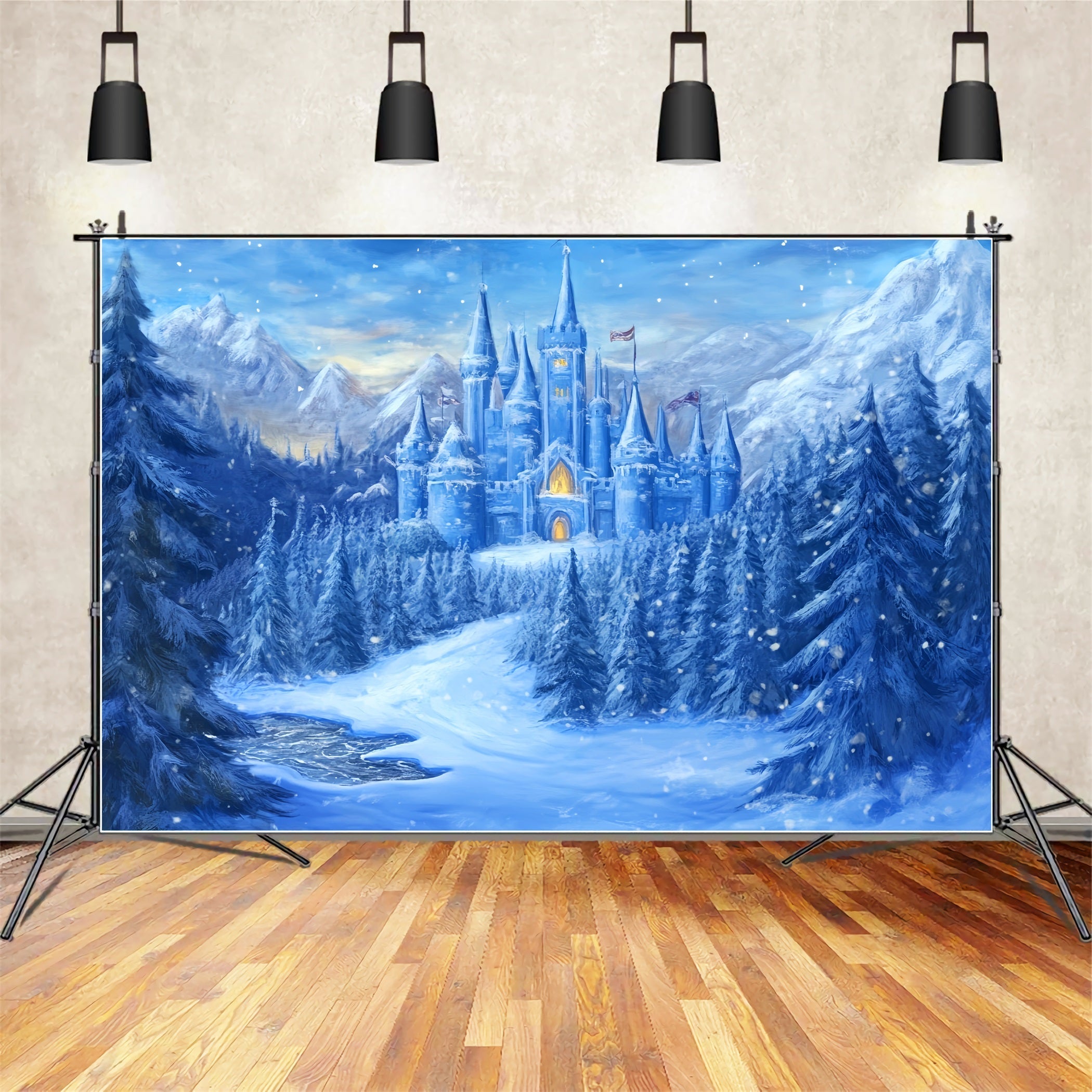 Toile de fond Bébé Château Hiver Enchanté Pays des Merveilles LXX58-372