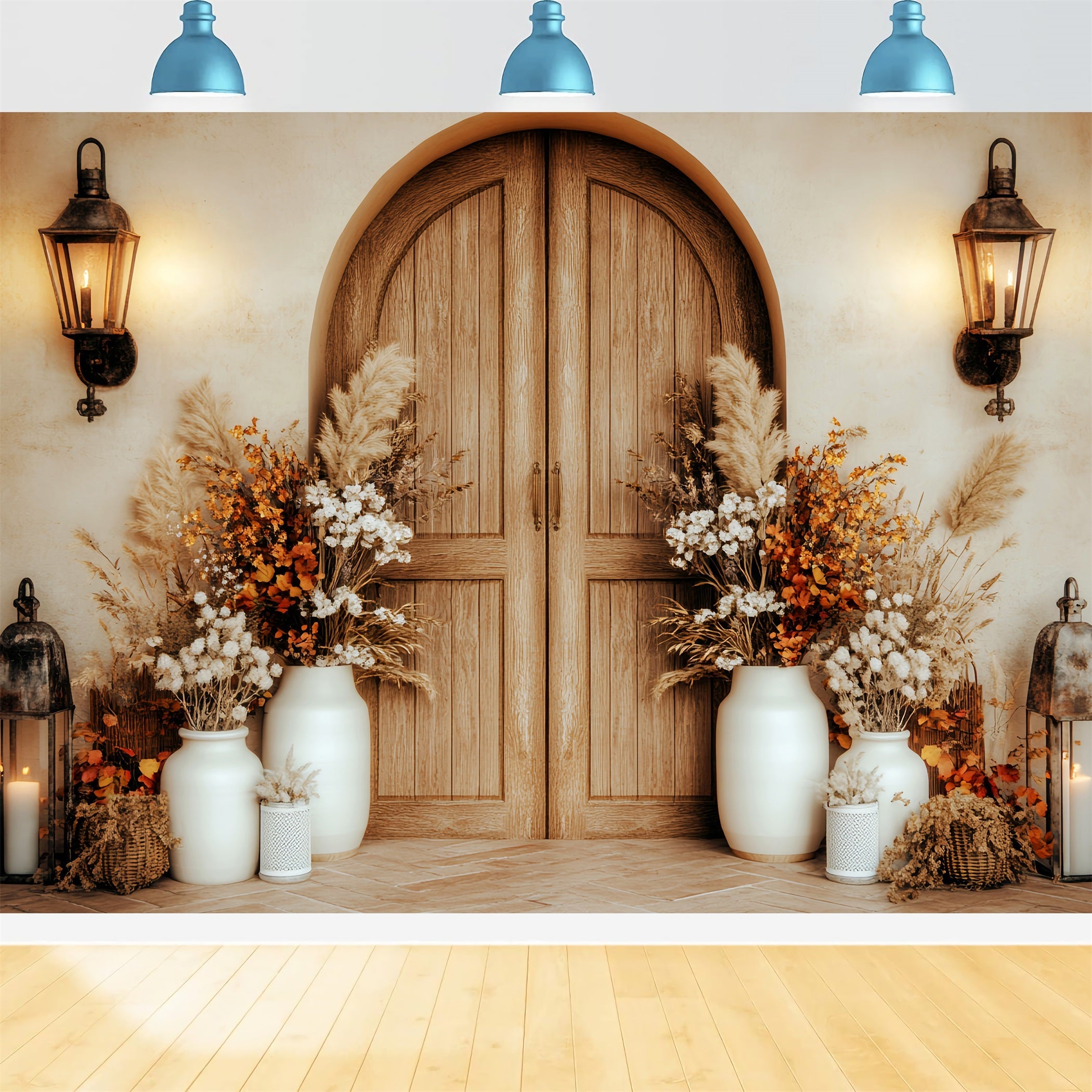 Toile de fond Nouveau-Né Porte Bois Rustique Fleurs LXX58-378