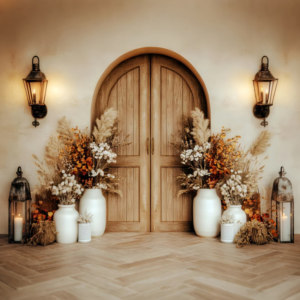 Toile de fond Nouveau-Né Porte Bois Rustique Fleurs LXX58-378