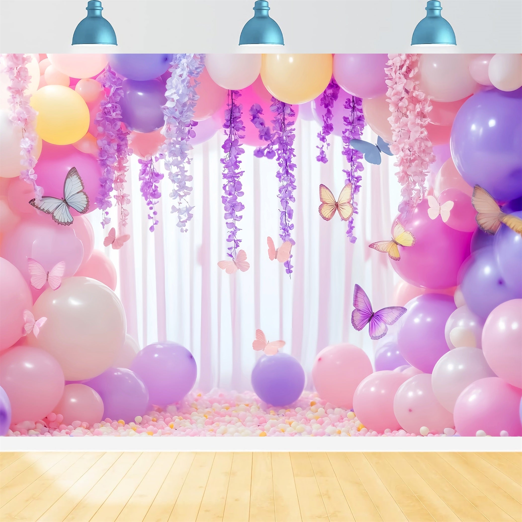Toile de fond Nouveau-Né Papillon Arche Pastel Ballons LXX58-380
