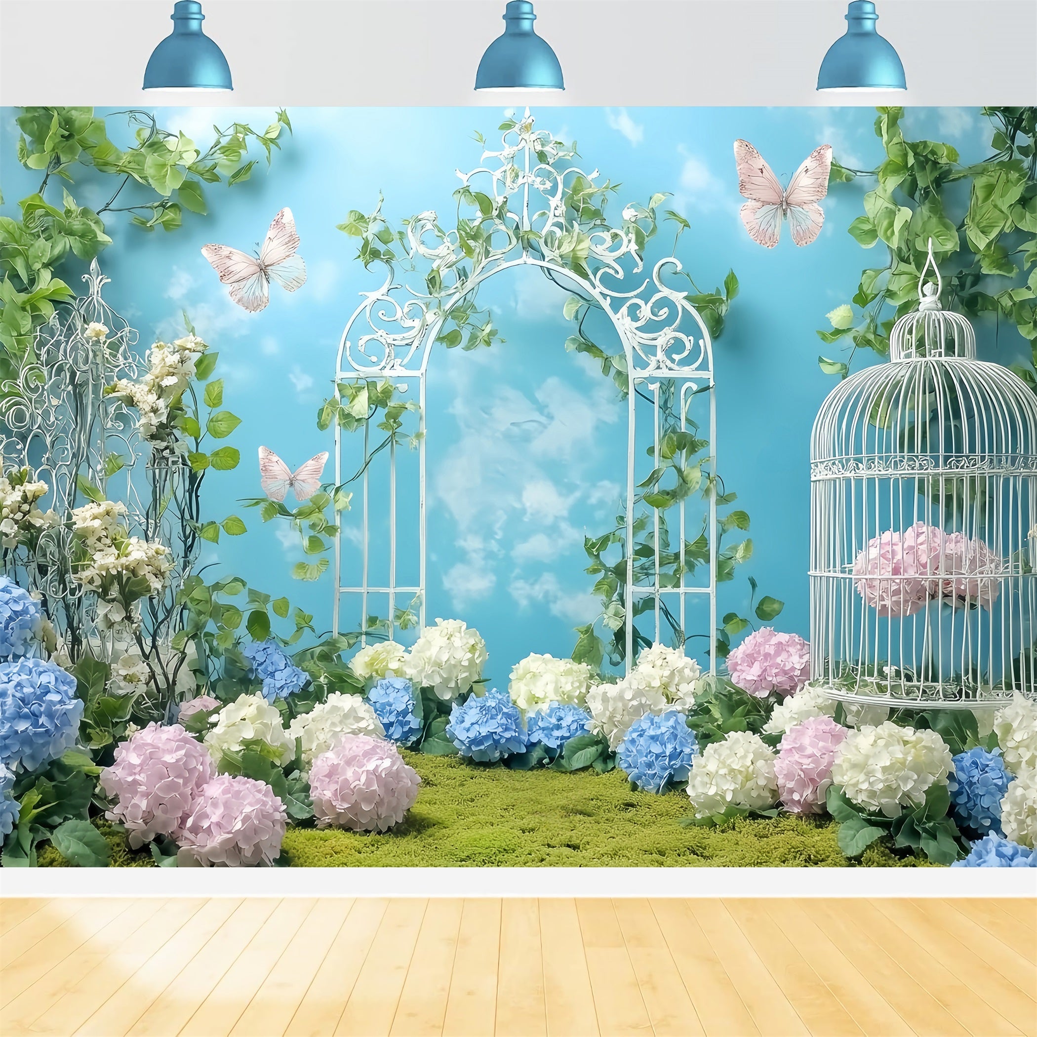 Toile de fond Nouveau-Né Portail de Jardin Papillons Fleurs LXX58-381