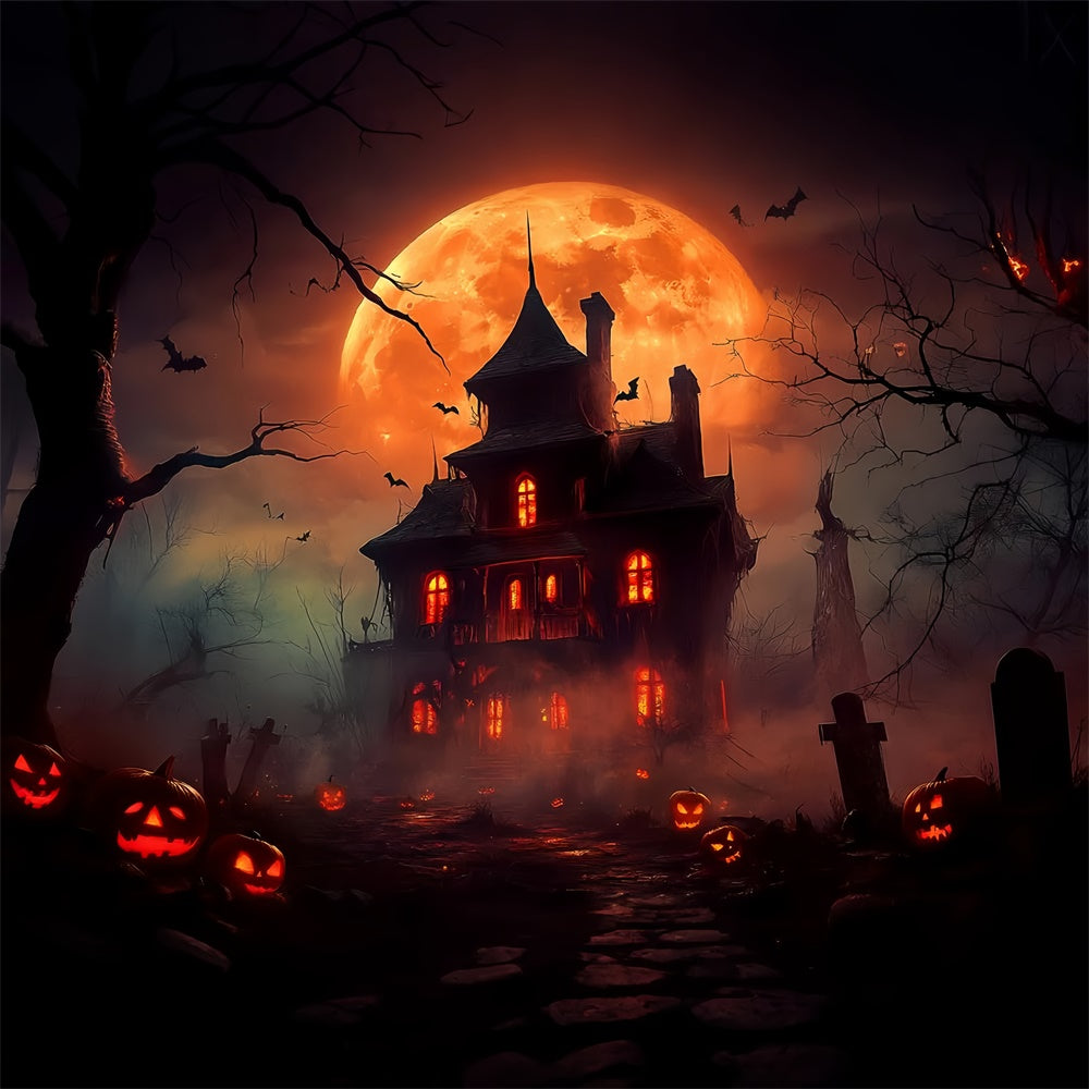 Fond halloween photo Lune Rouge Horreur Manoir LXX58-44