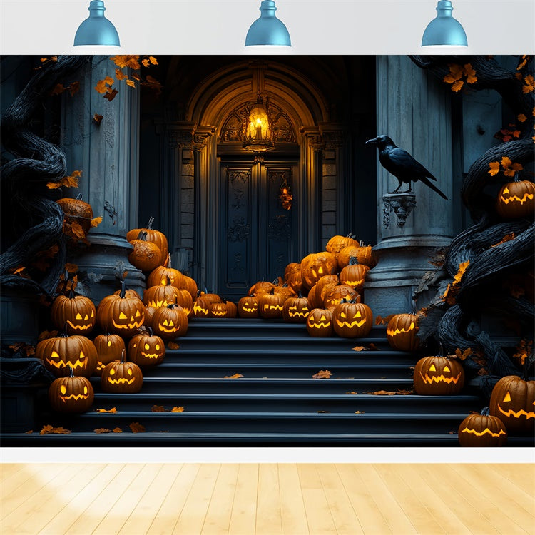 Toile de fond photo halloween Escalier Citrouilles Parade Garage LXX58-45