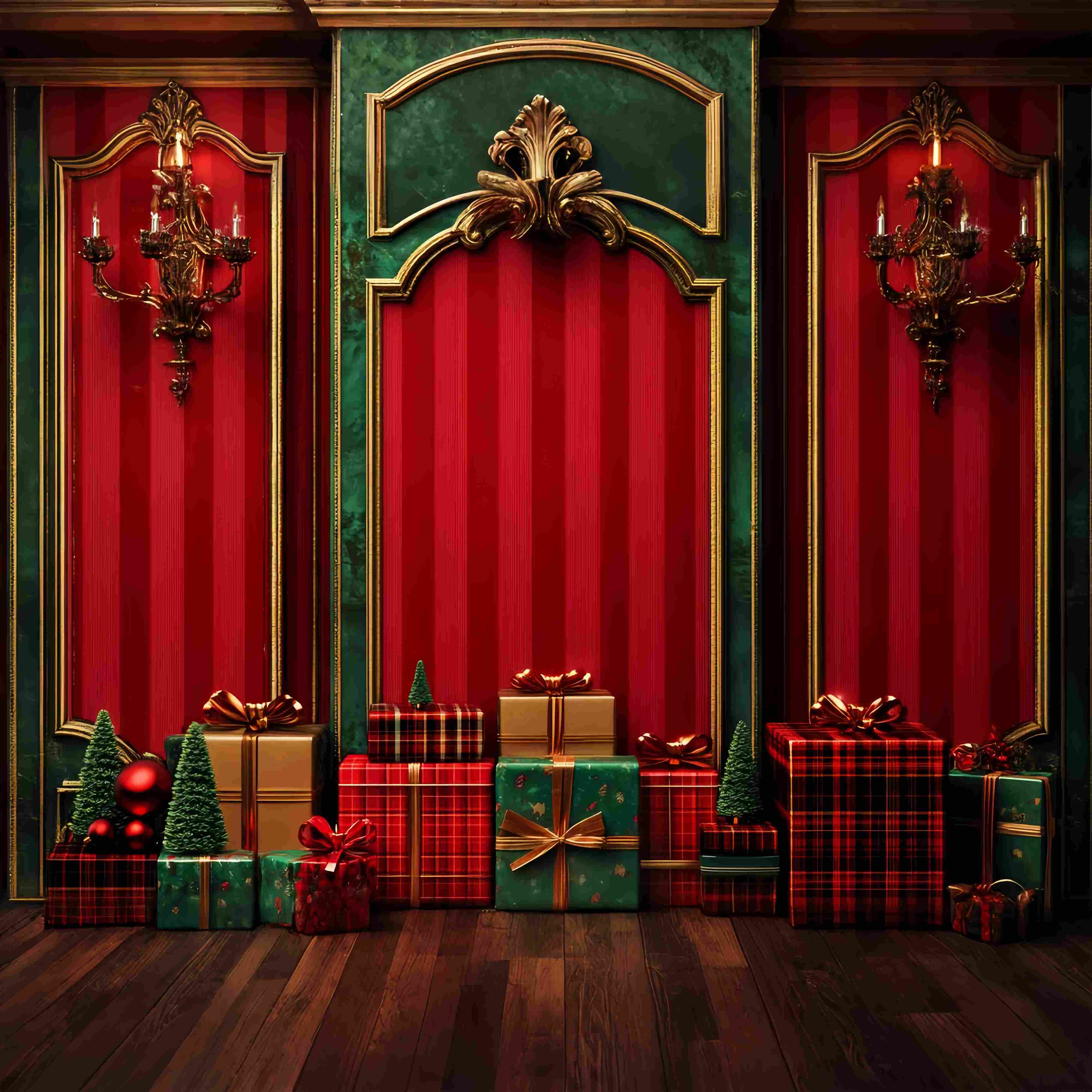 Toile de fond de Noël Mur de Cadeaux Rouge et Vert Classique LXX58-53