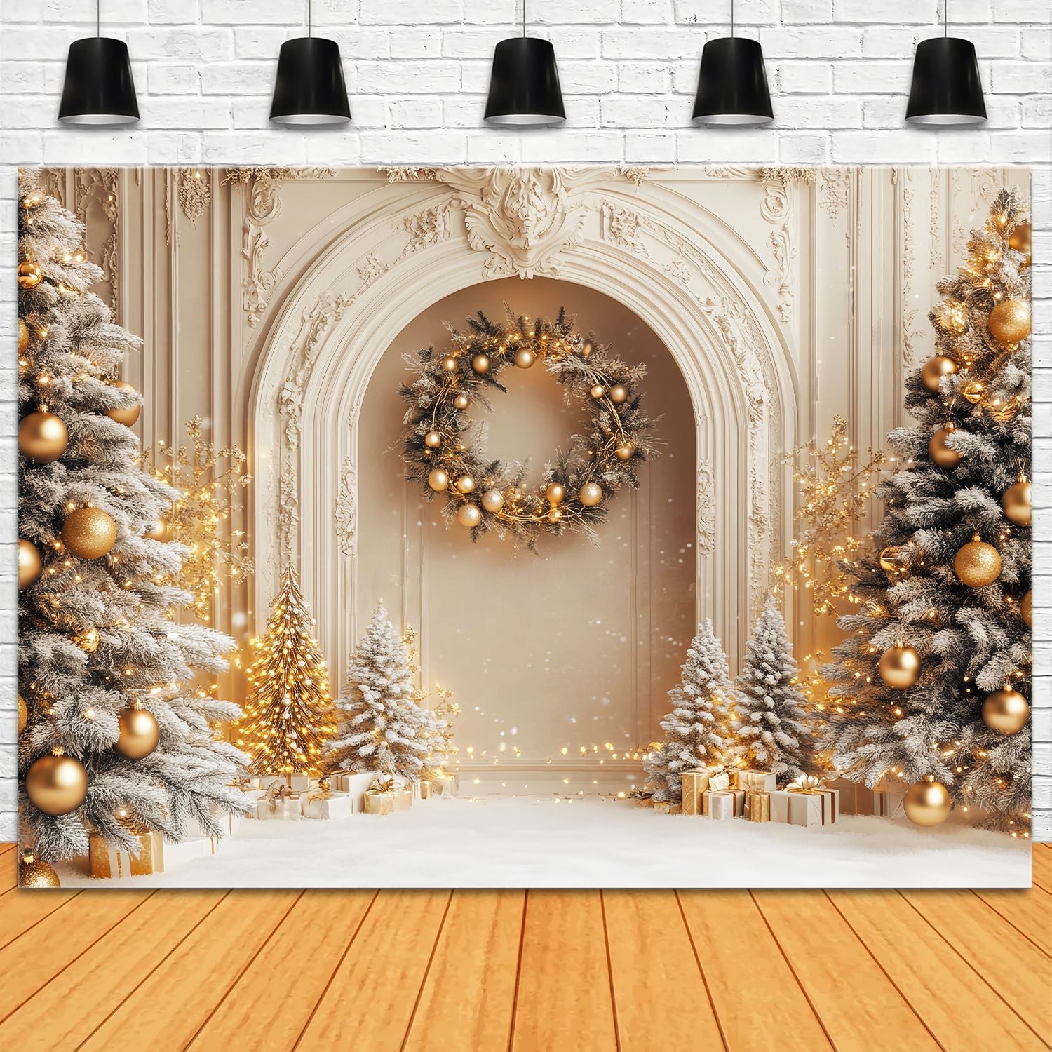 Toile de fond Noël Palais Doré et Sapins Givrés LXX58-54