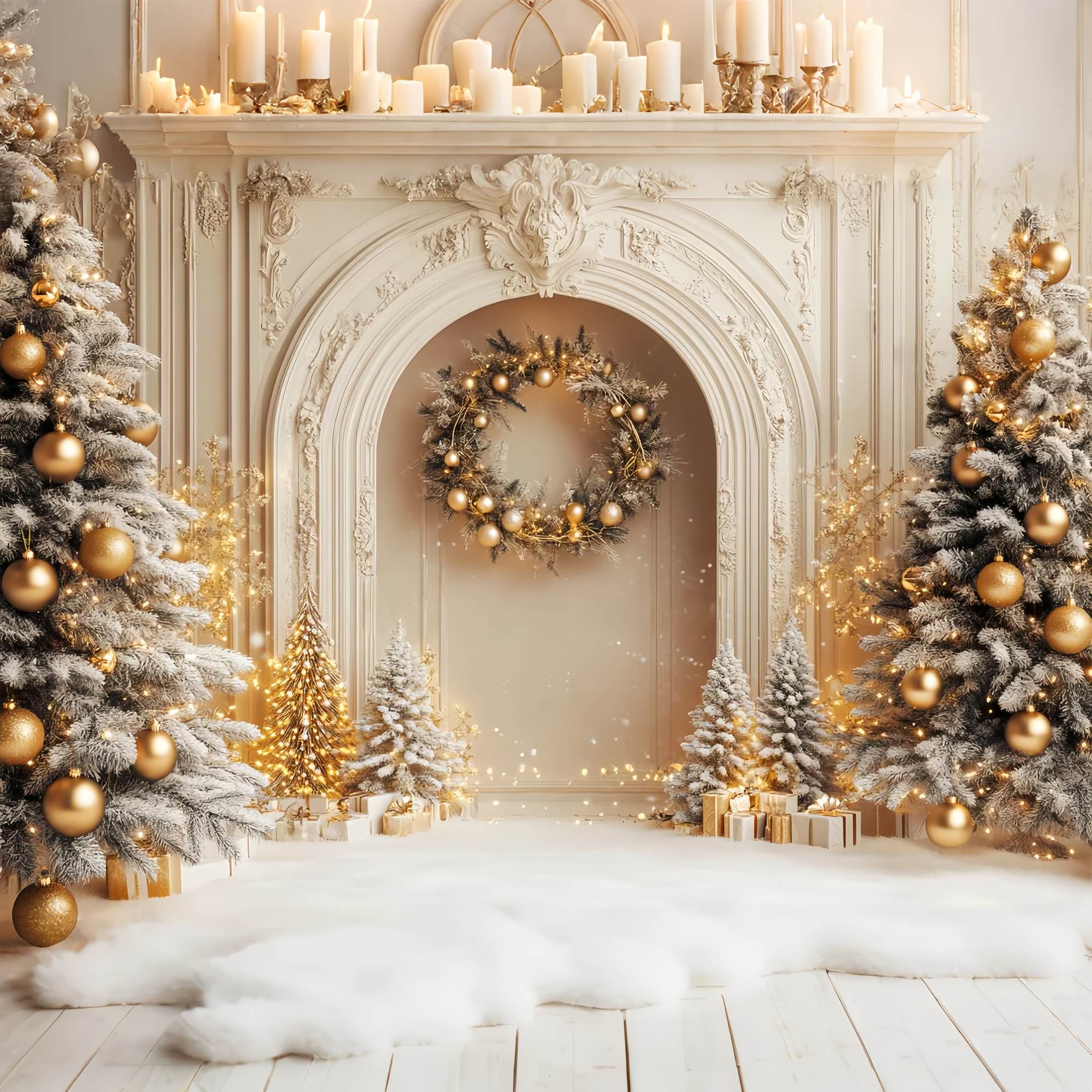 Toile de fond Noël Palais Doré et Sapins Givrés LXX58-54