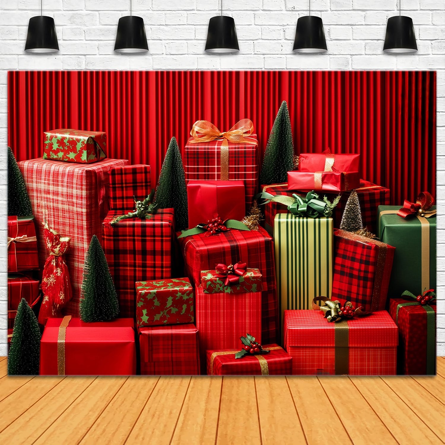 Toile de fond Noël Cadeaux Emballés en Tartan Rouge LXX58-58