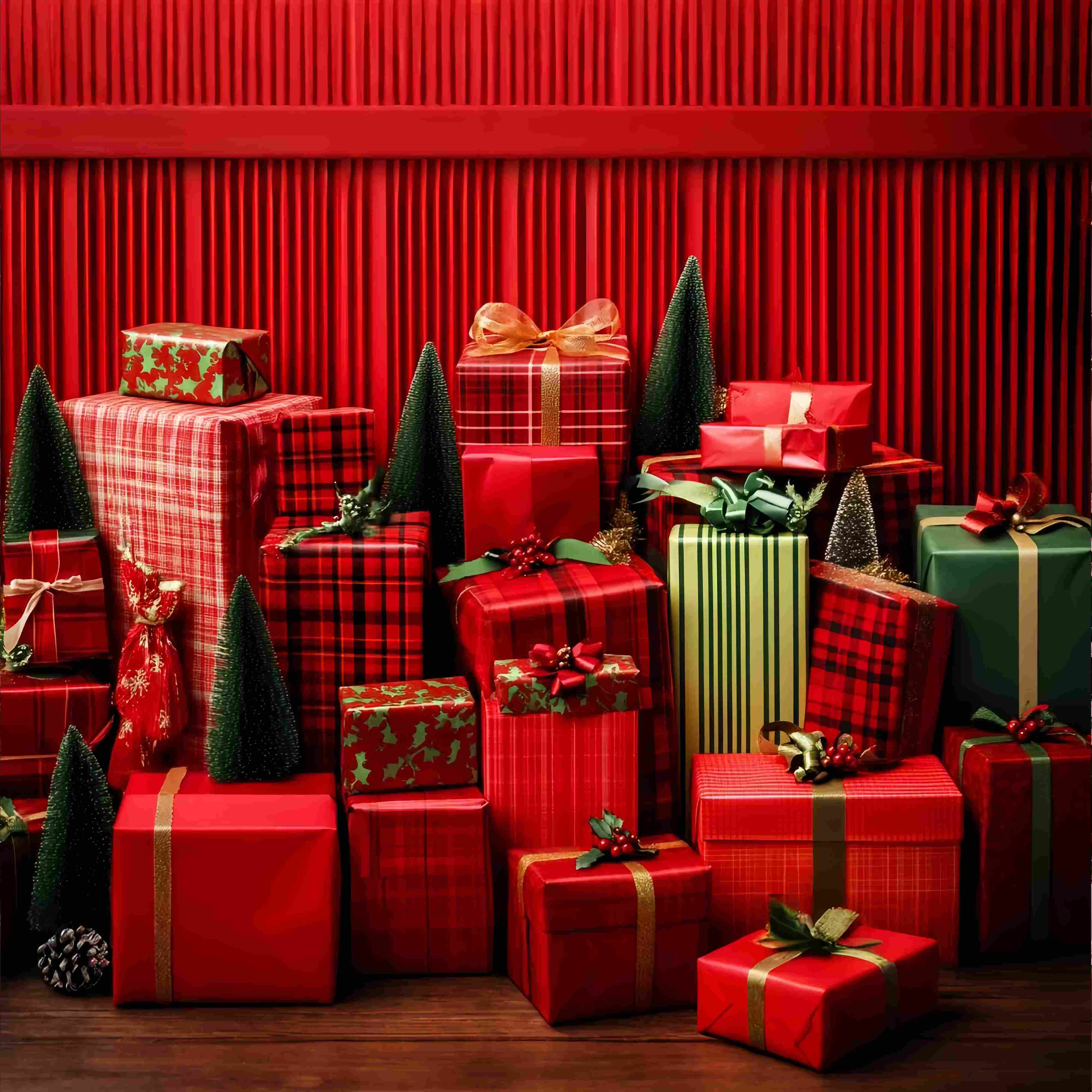 Toile de fond Noël Cadeaux Emballés en Tartan Rouge LXX58-58