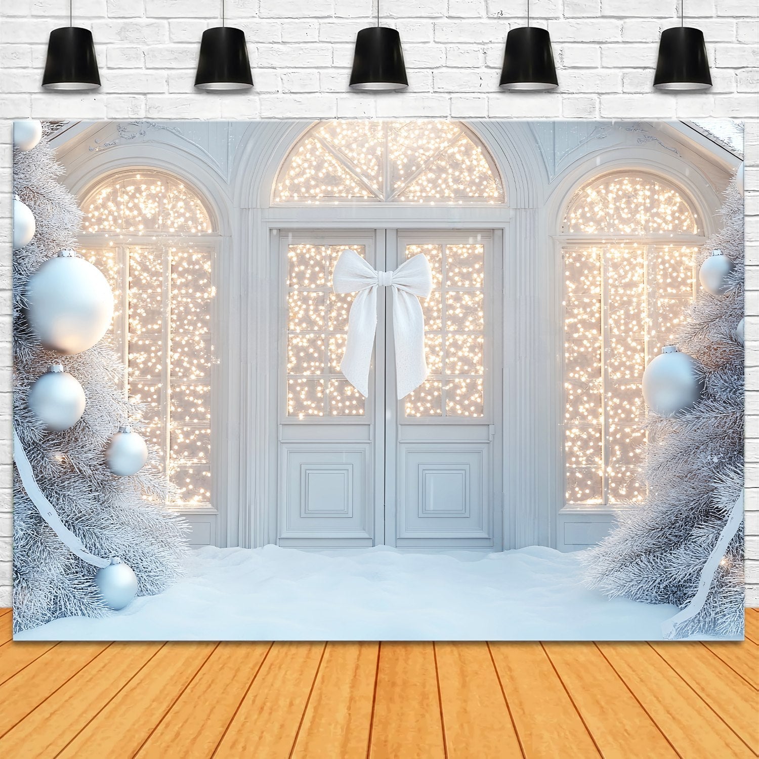 Toile de fond Noël Porte à Nœud Blanc Étincelant LXX58-59