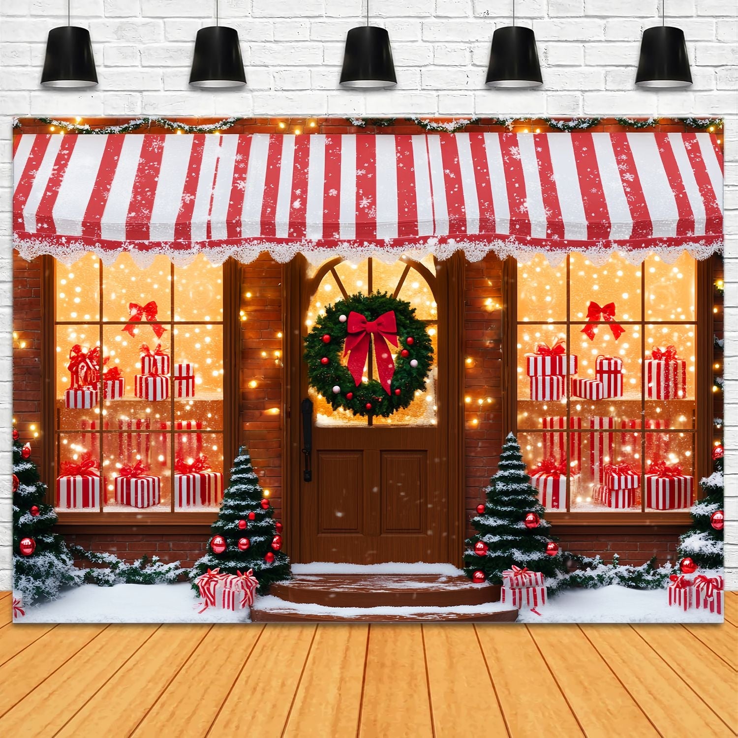 Toile de fond Noël Boutique de Cadeaux Rayée Sucrée LXX58-61