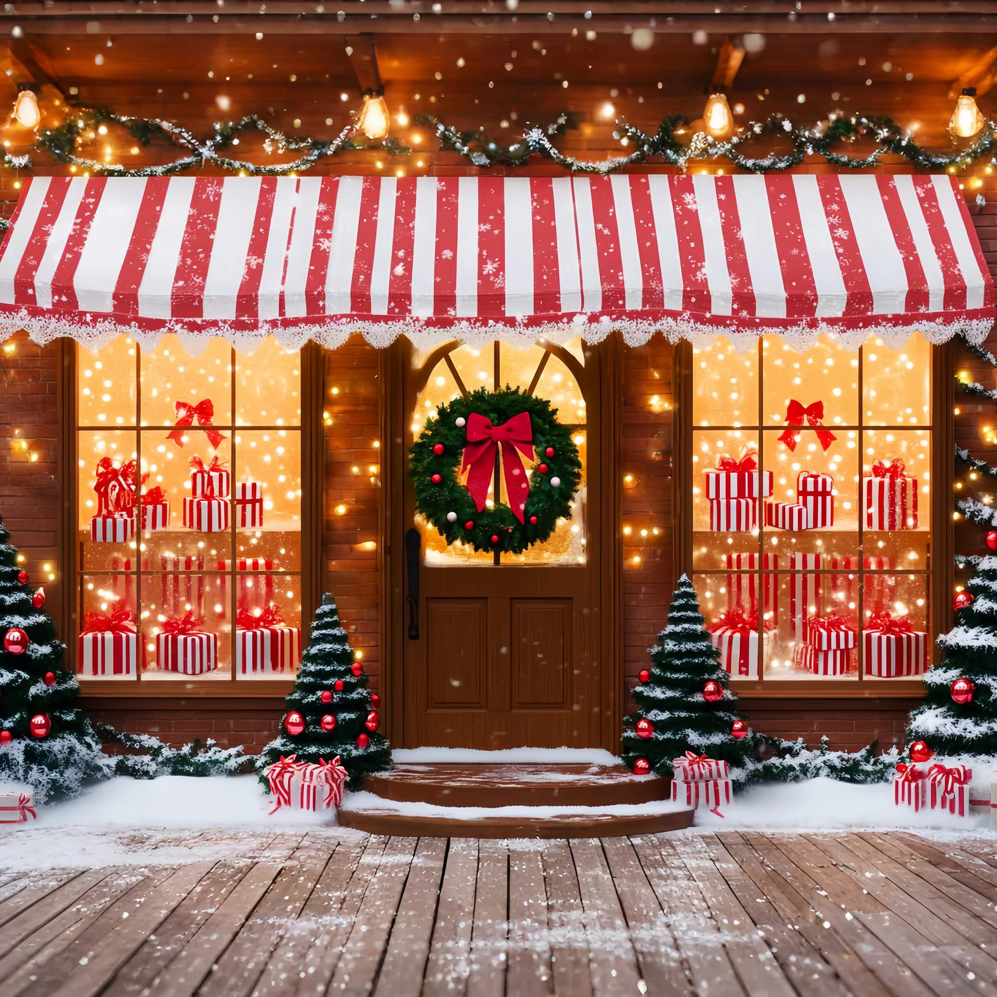 Toile de fond Noël Boutique de Cadeaux Rayée Sucrée LXX58-61