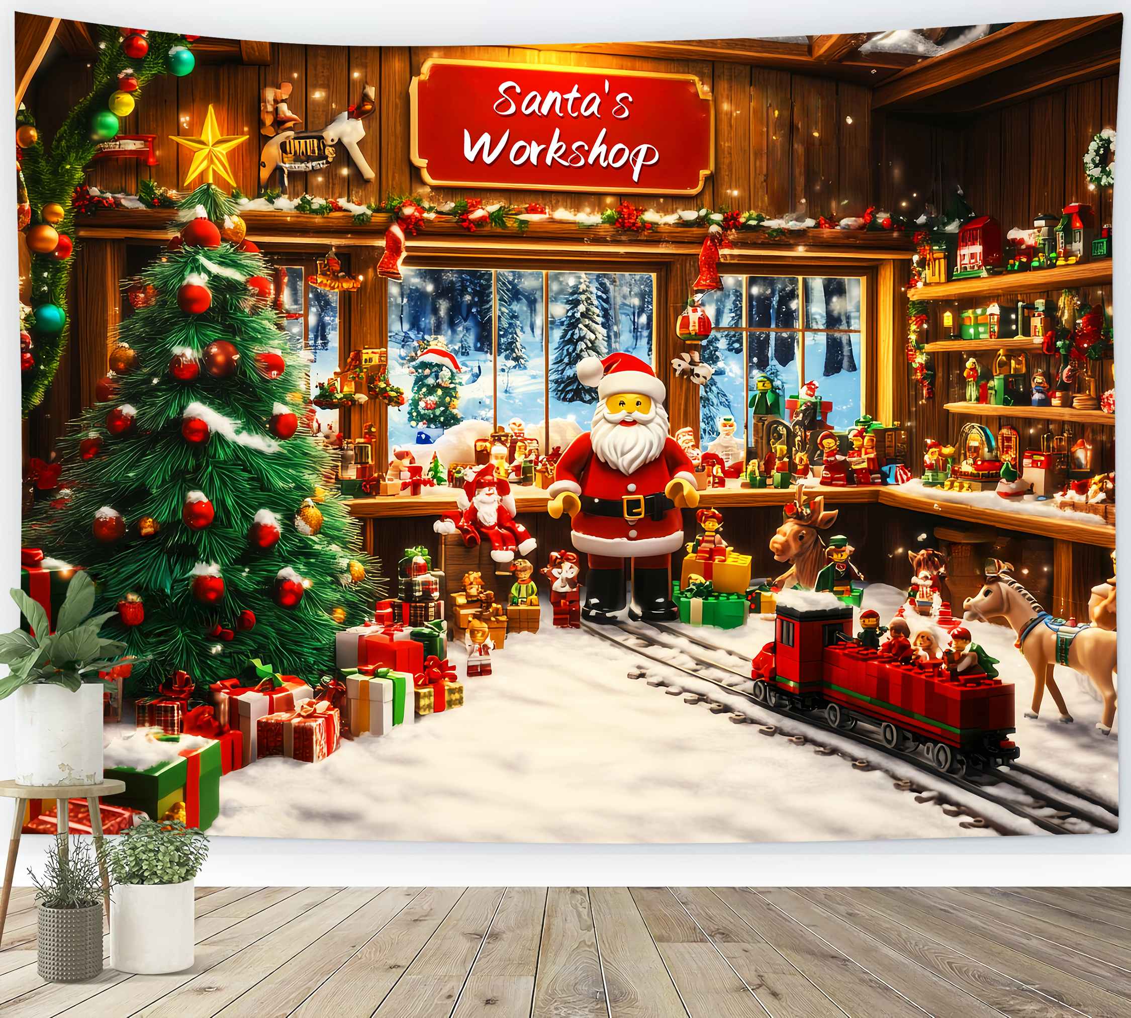 Toile de fond Noël Atelier du Père Noël en Lego LXX58-64